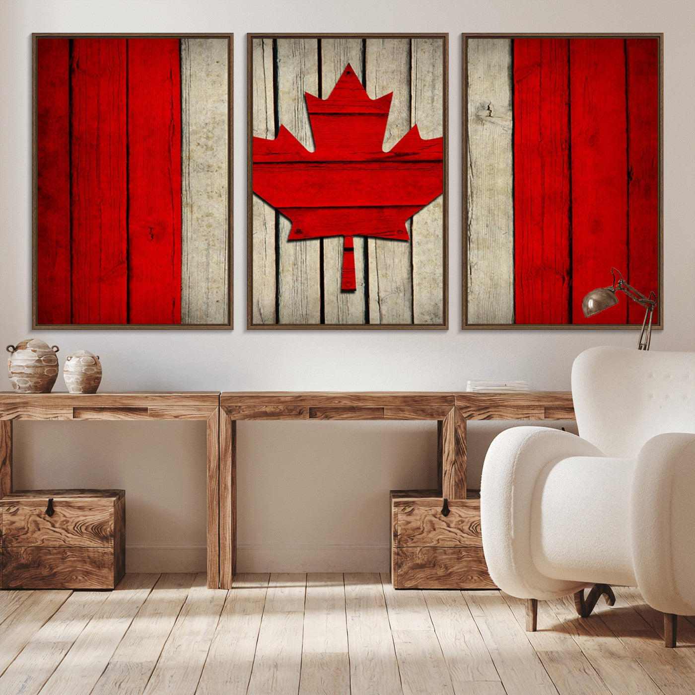 -Rustic Canada Flag Wall Art – Framed Canadian Flag Canvas Print, Vintage Wood Texture Home or Office Decor