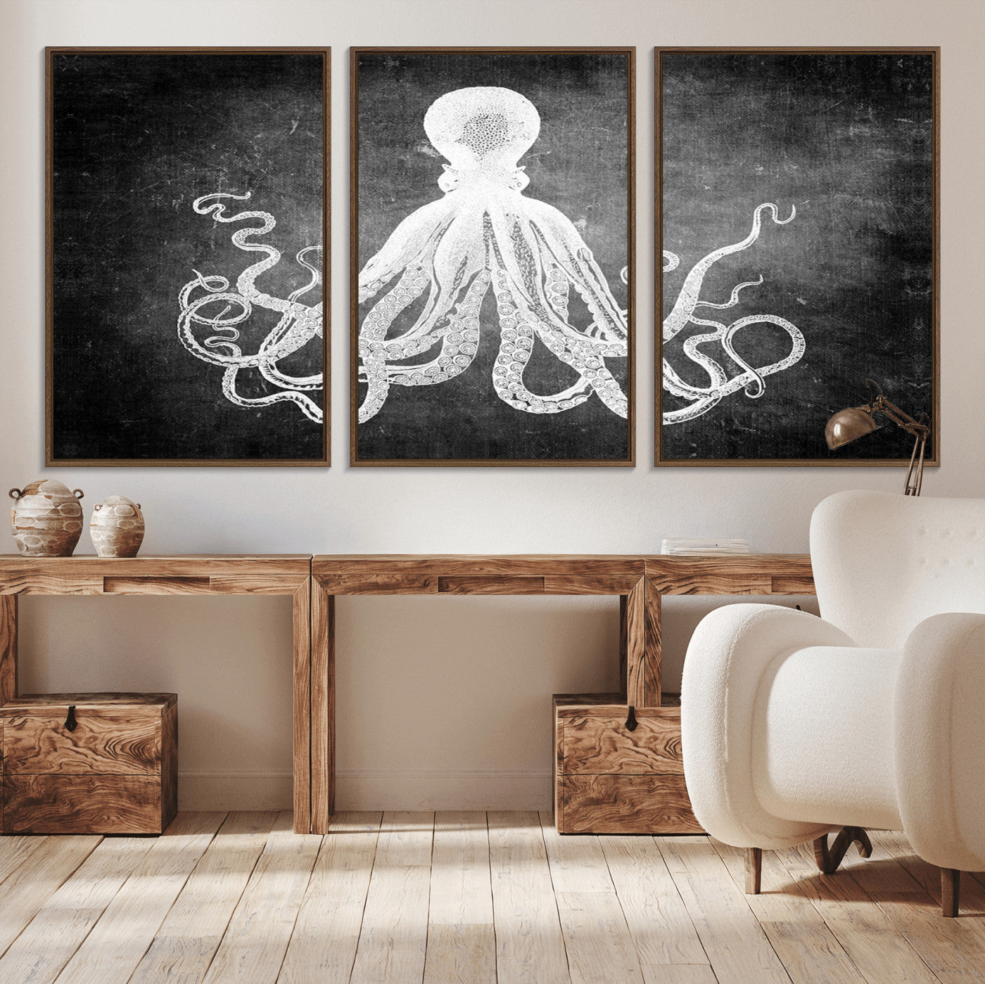-Black White Octopus Wall Art Canvas Print