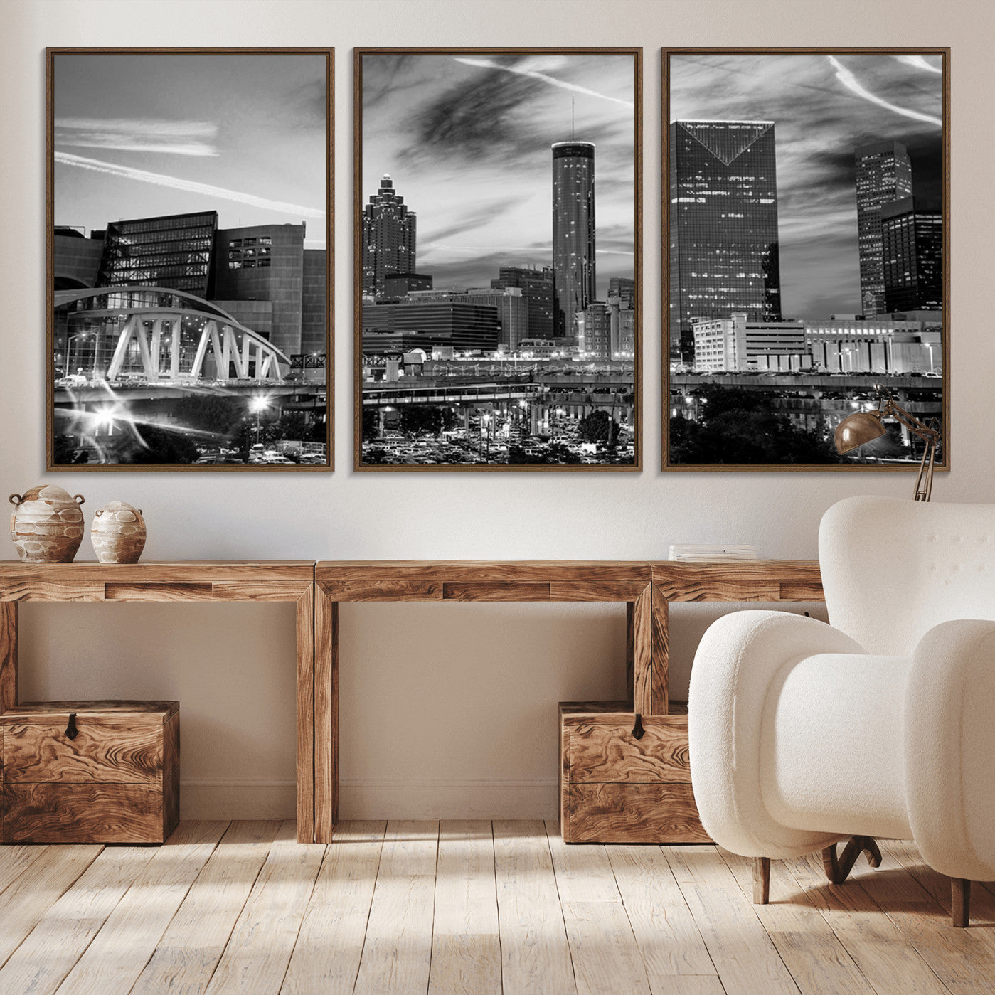 -Black and White Atlanta Wall Art Canvas Print