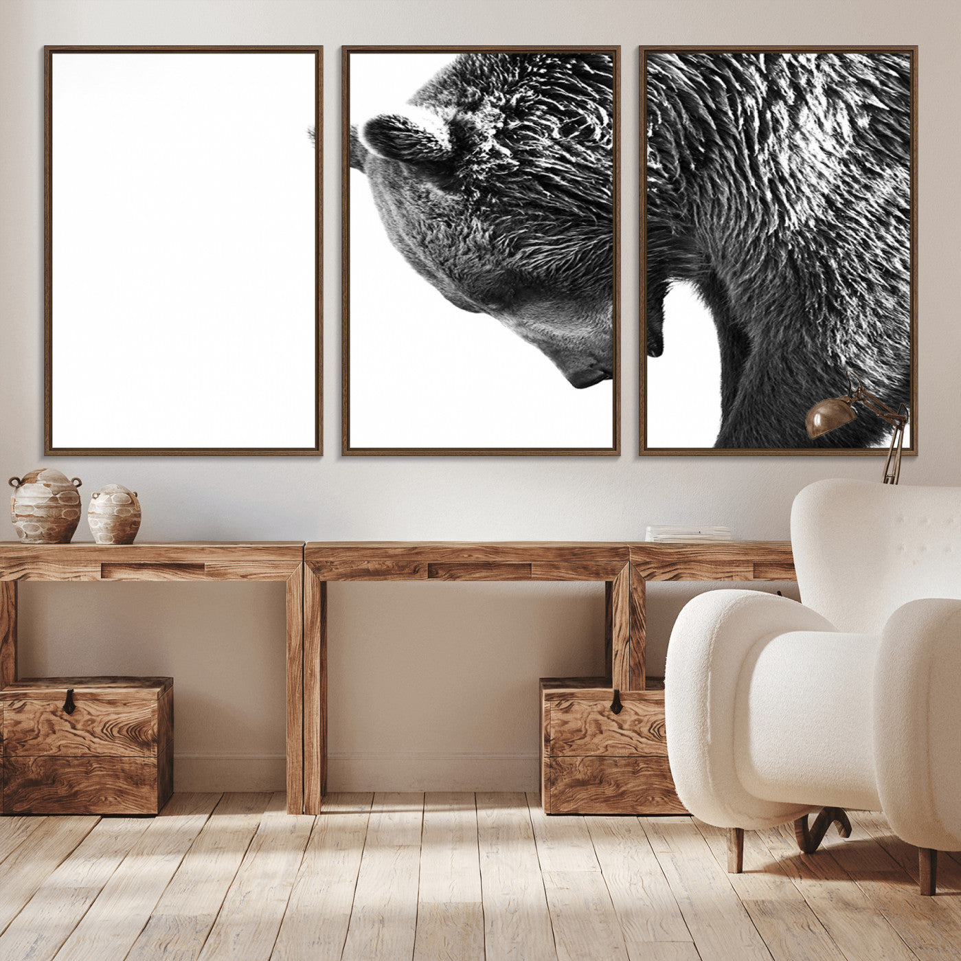 -Black and White Grizzly 399 Bear Canvas Print Wall Art | Large Wildlife Canvas Print for Living