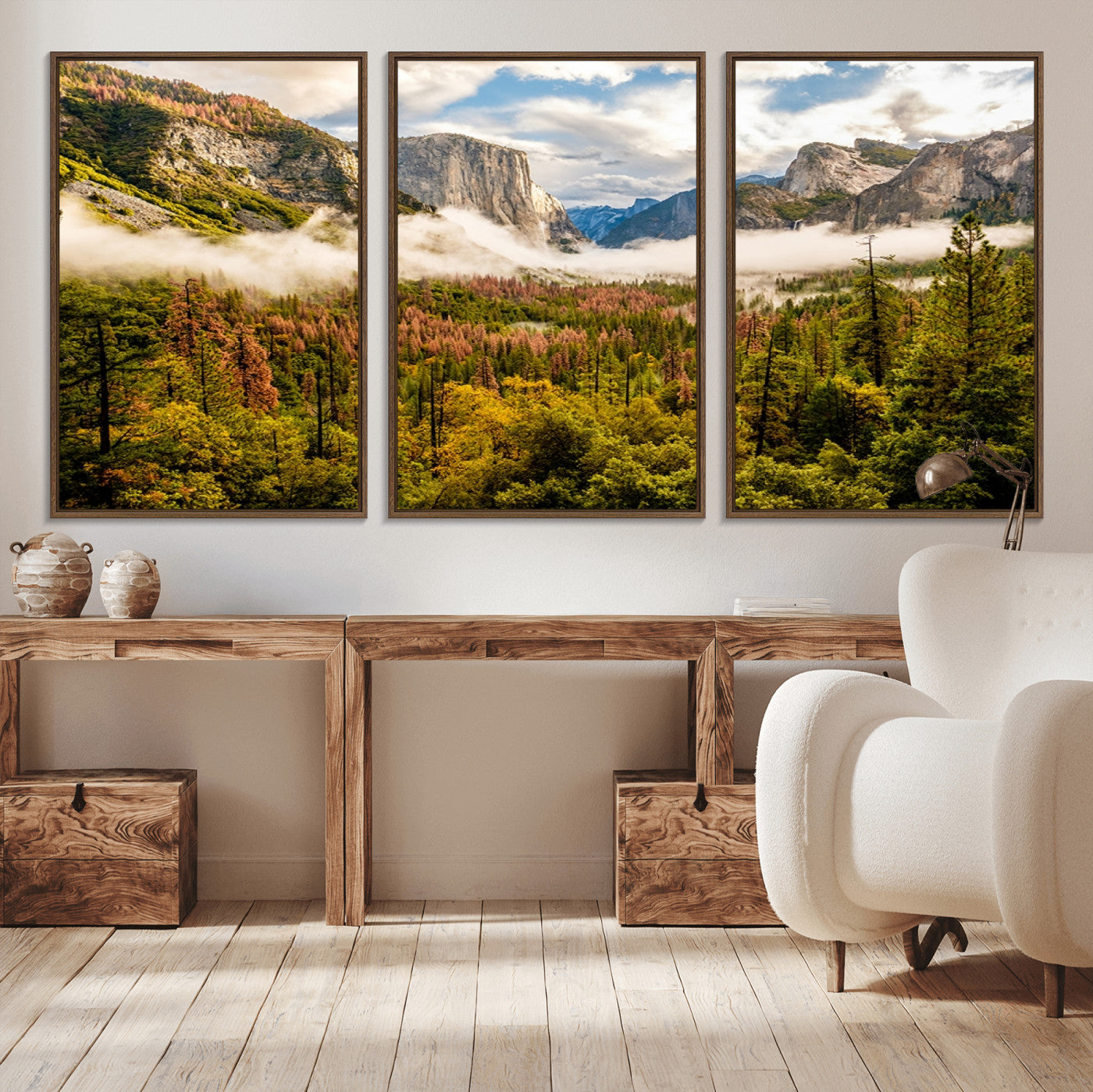 -Half Dome Yosemite Canvas Wall Art – Majestic Triptych Landscape Print – National Park Nature Decor