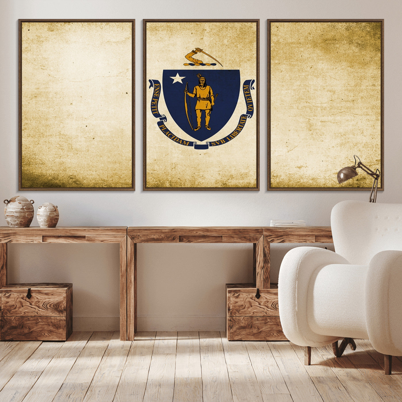 -Massachusetts Flag Wall Art Canvas Print