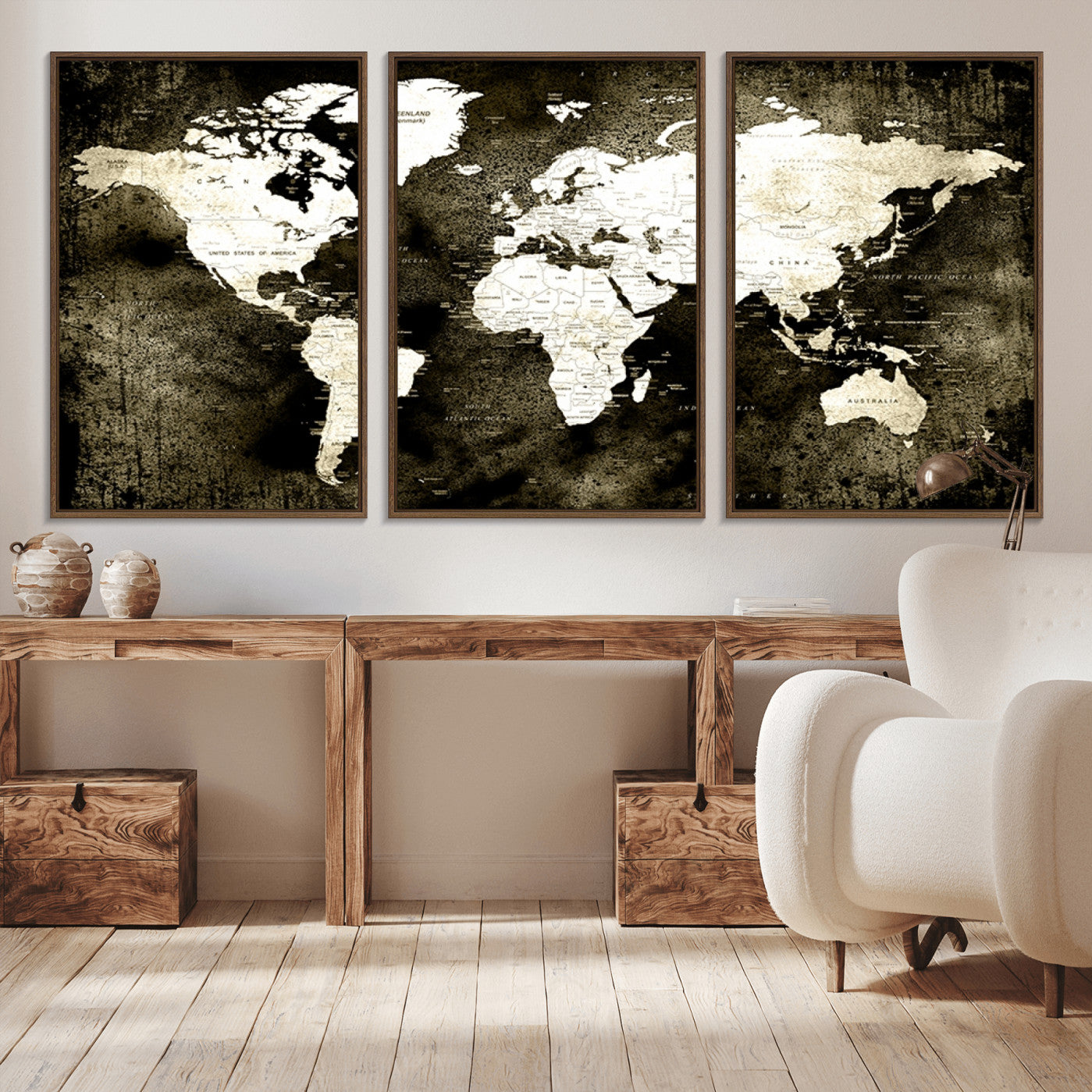 66737-MGV-CV-36X24-Vintage World Map Canvas Wall Art – Framed Push Pin Travel Map for Home and Office Decor, Rustic Wall Artwork for Travelers