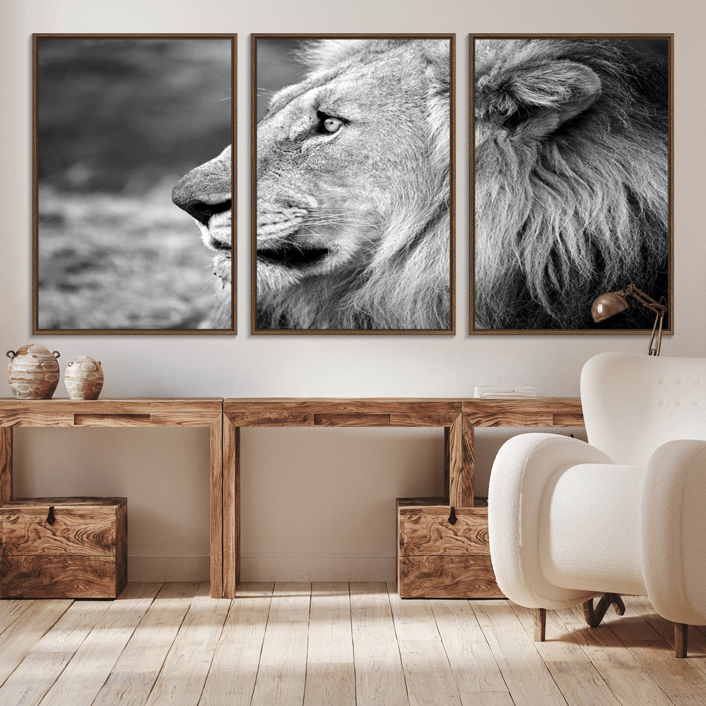 23833-MGV-CV-36X24-Lion Wall Art Canvas Print – Framed Majestic Wildlife Portrait Lion with Regal Presence Artwork for Home, Office