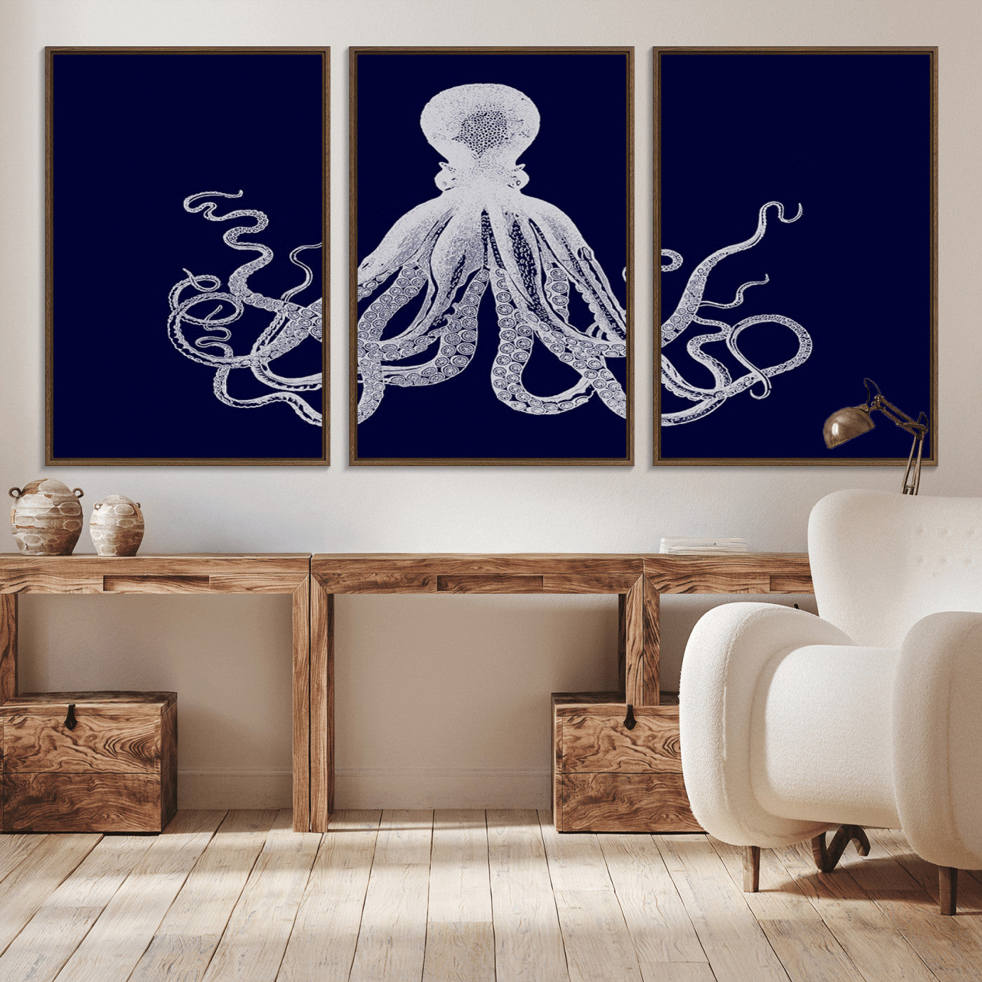 -Blue Octopus Wall Art Canvas Print