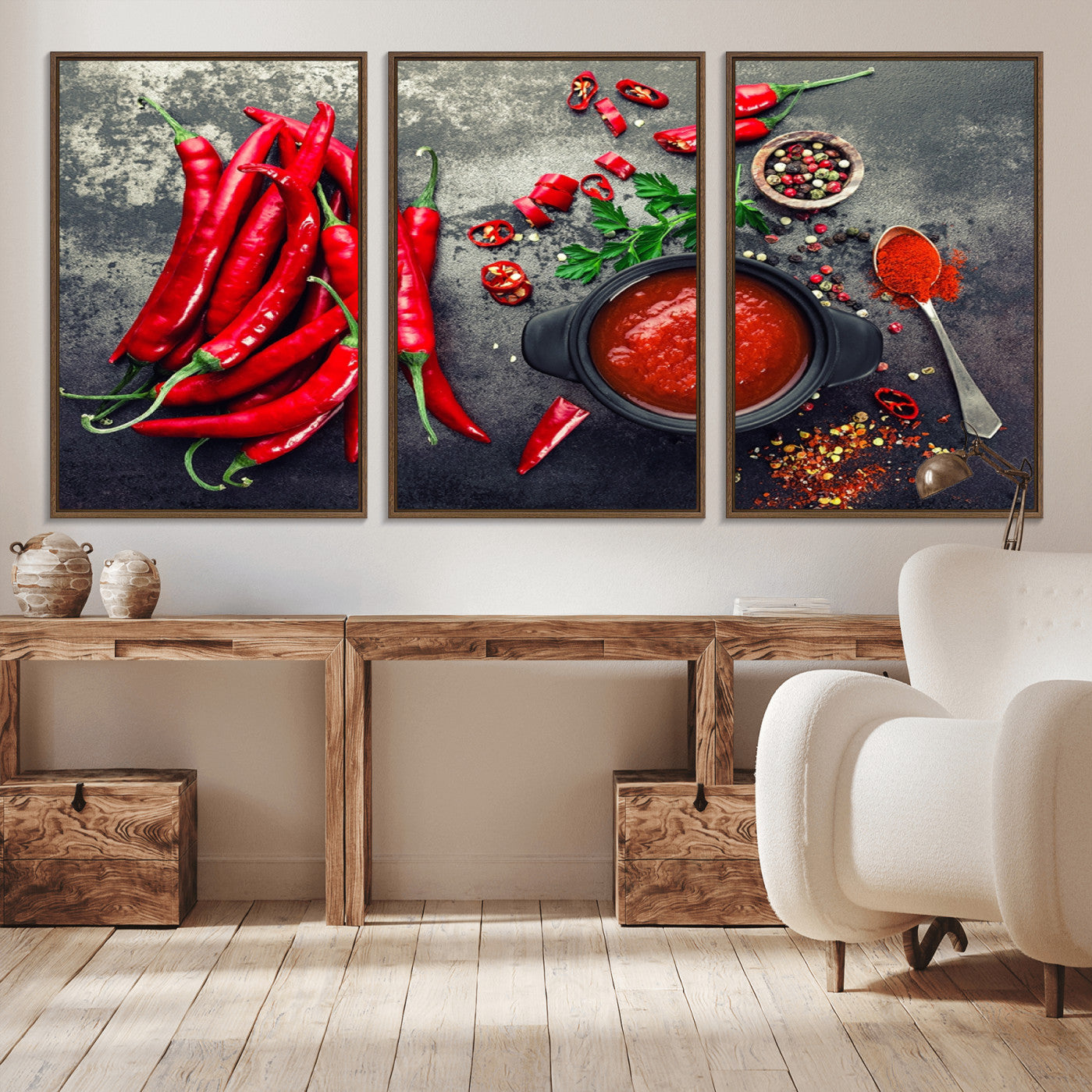 -Red Chili Peppers Wall Art Kitchen Artwork Canvas Print