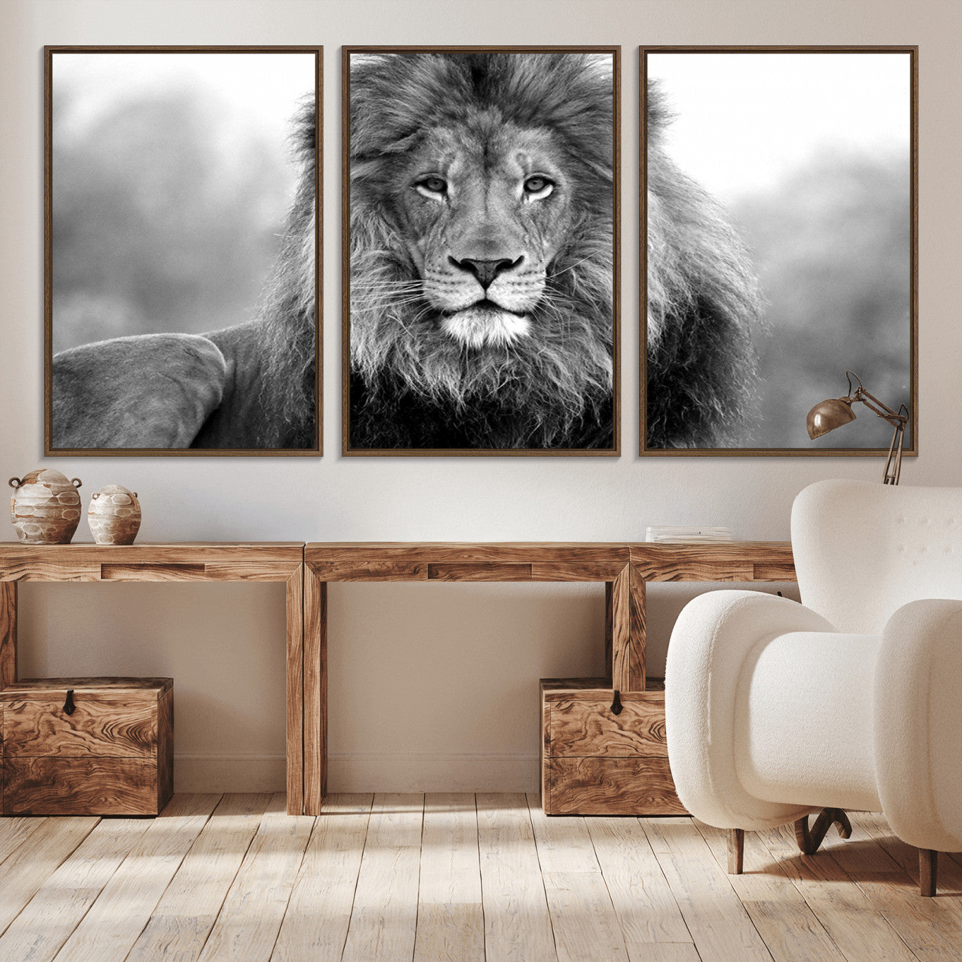 -Black and White Lion Canvas Wall Art – Animal Print Artwork for Home, Office, Living Room, Guest Room