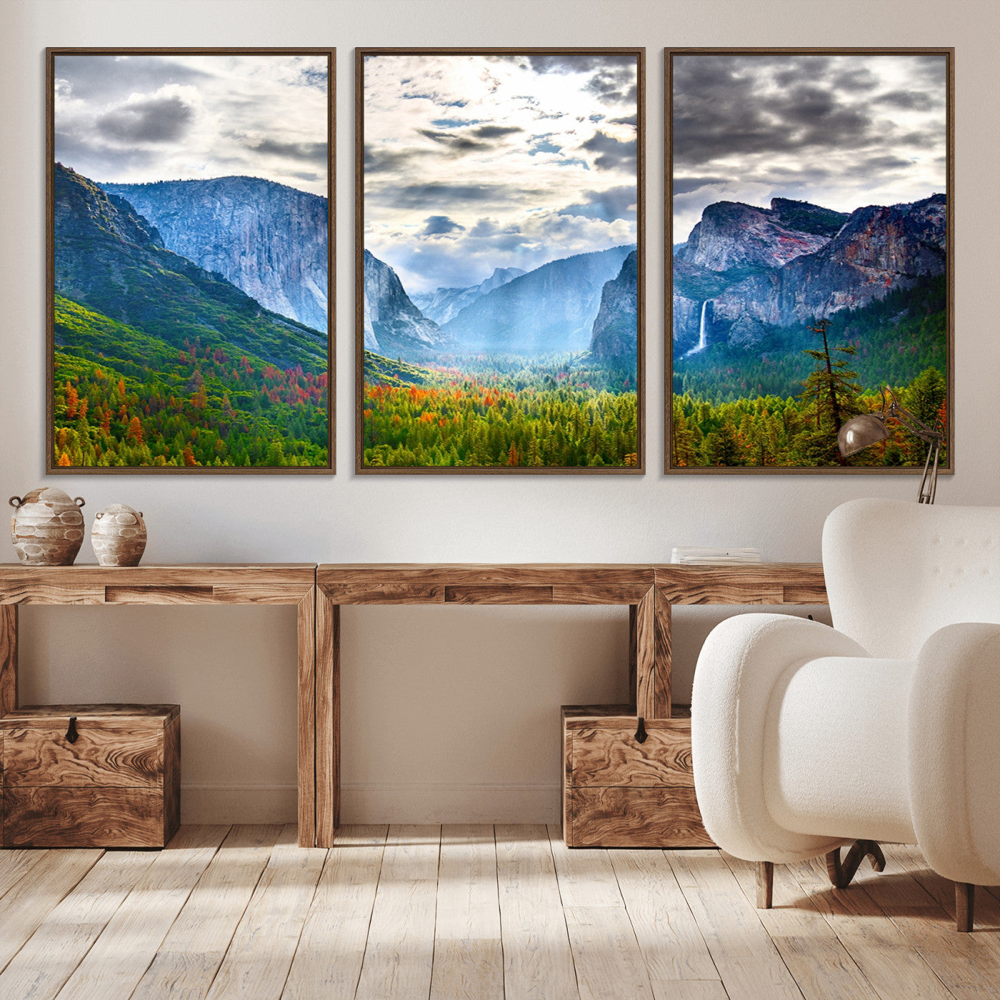 -Yosemite Park Half Dome 3 Panel Canvas Print | Large Giclée Landscape Wall Art for Living Room,