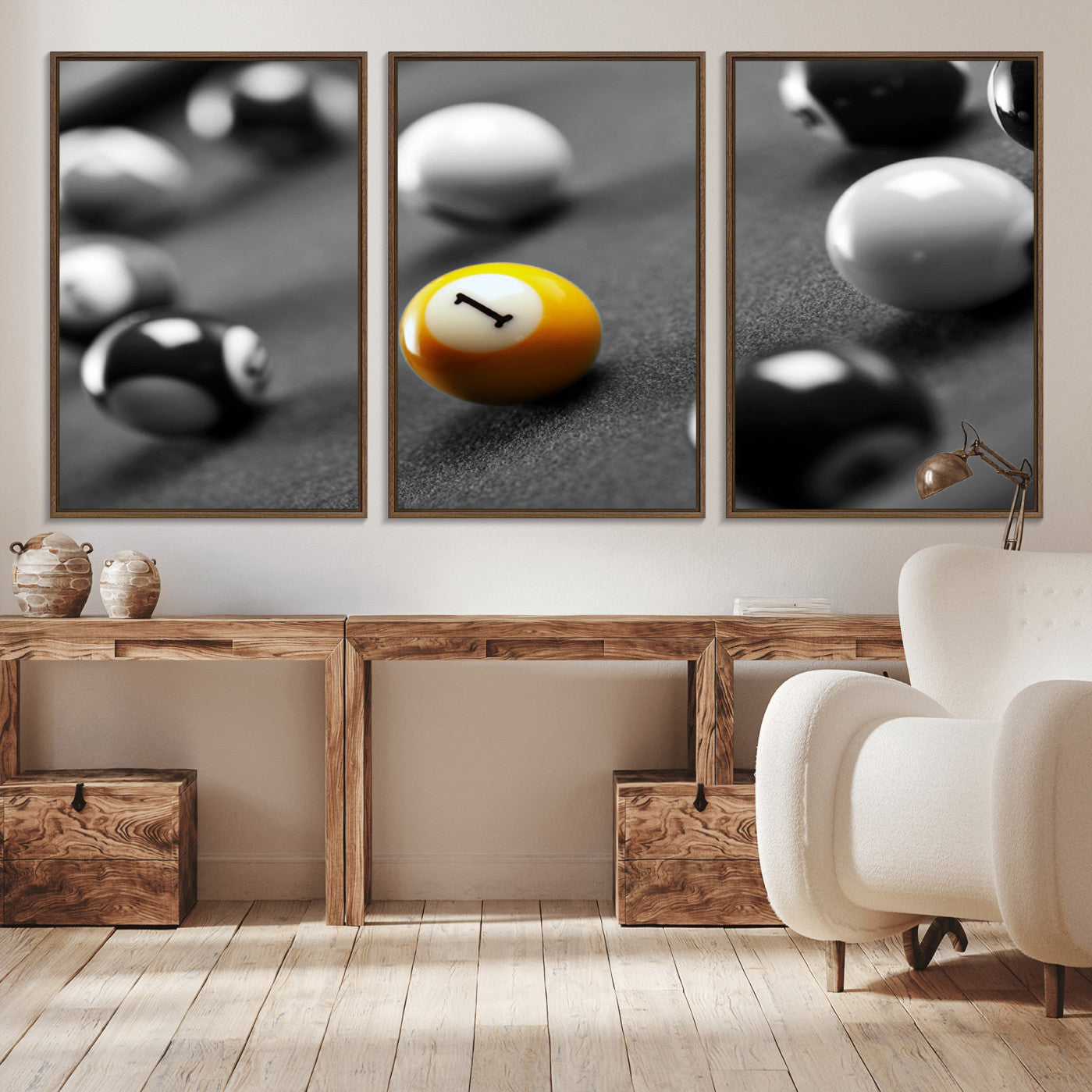 -Wall Art Pool Table and Balls Canvas Print