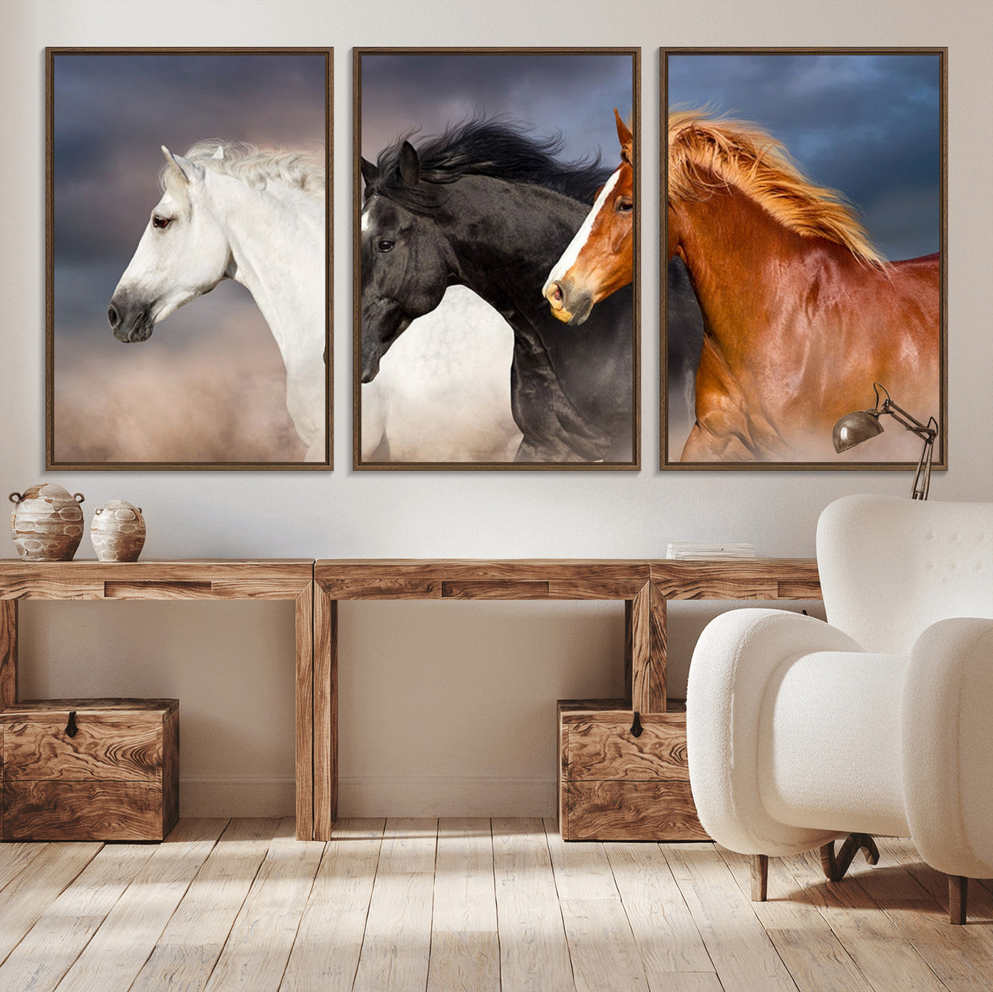-Animal Wall Art Three Horses Farmhouse Art Canvas, Framed Three Horses Canvas Print