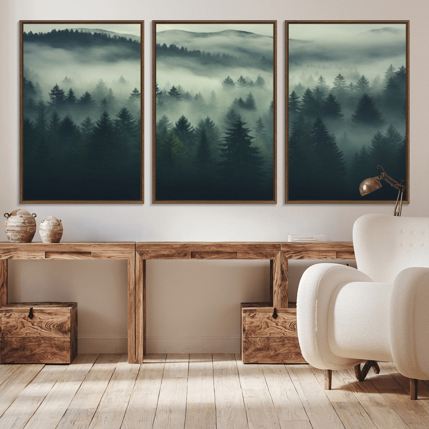 -Misty Forest Wall Art Premium Canvas Print a Foggy and Serene Atmosphere