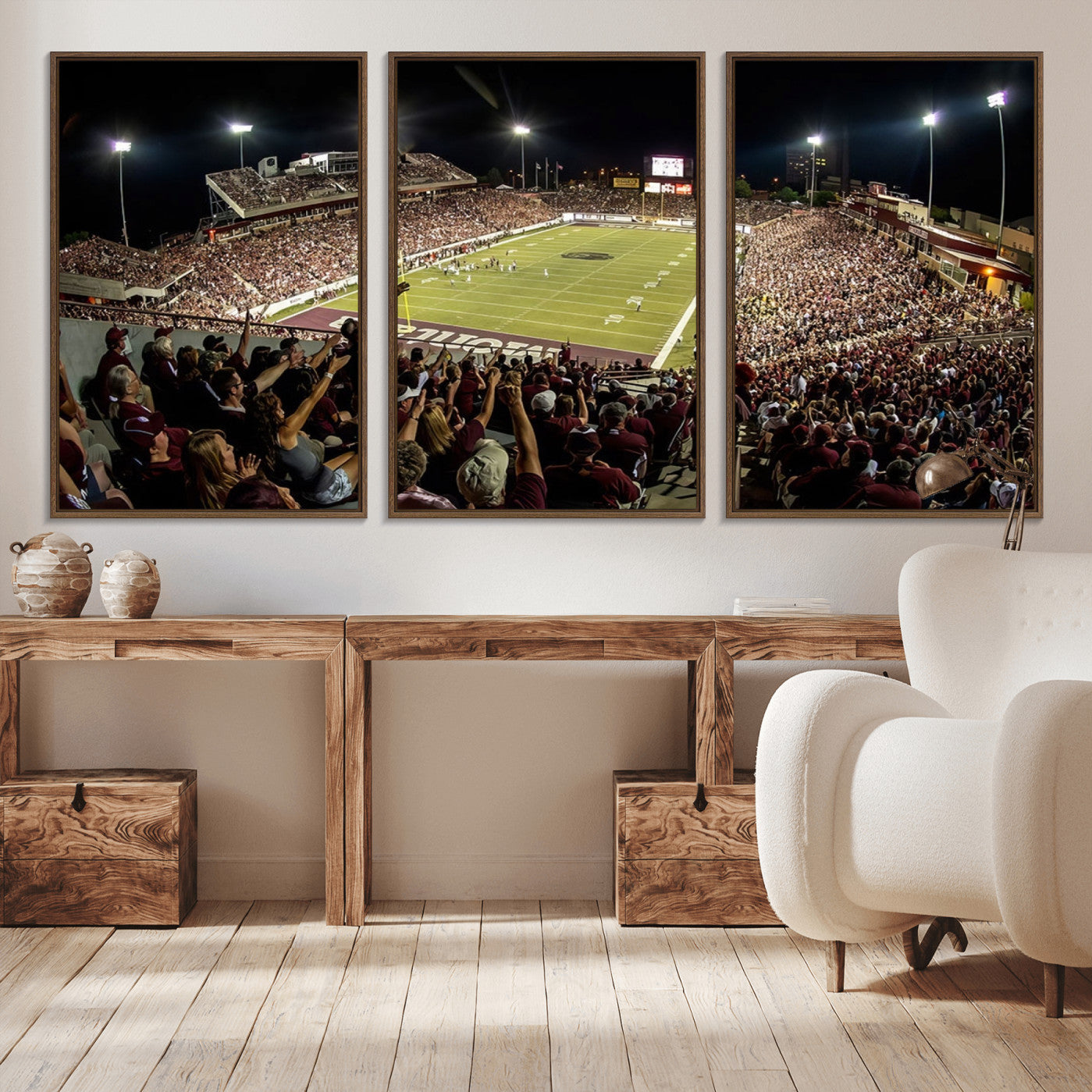 -Washington-Grizzly Stadium Canvas Wall Art – Exciting Game Night Atmosphere Captured in Panoramic