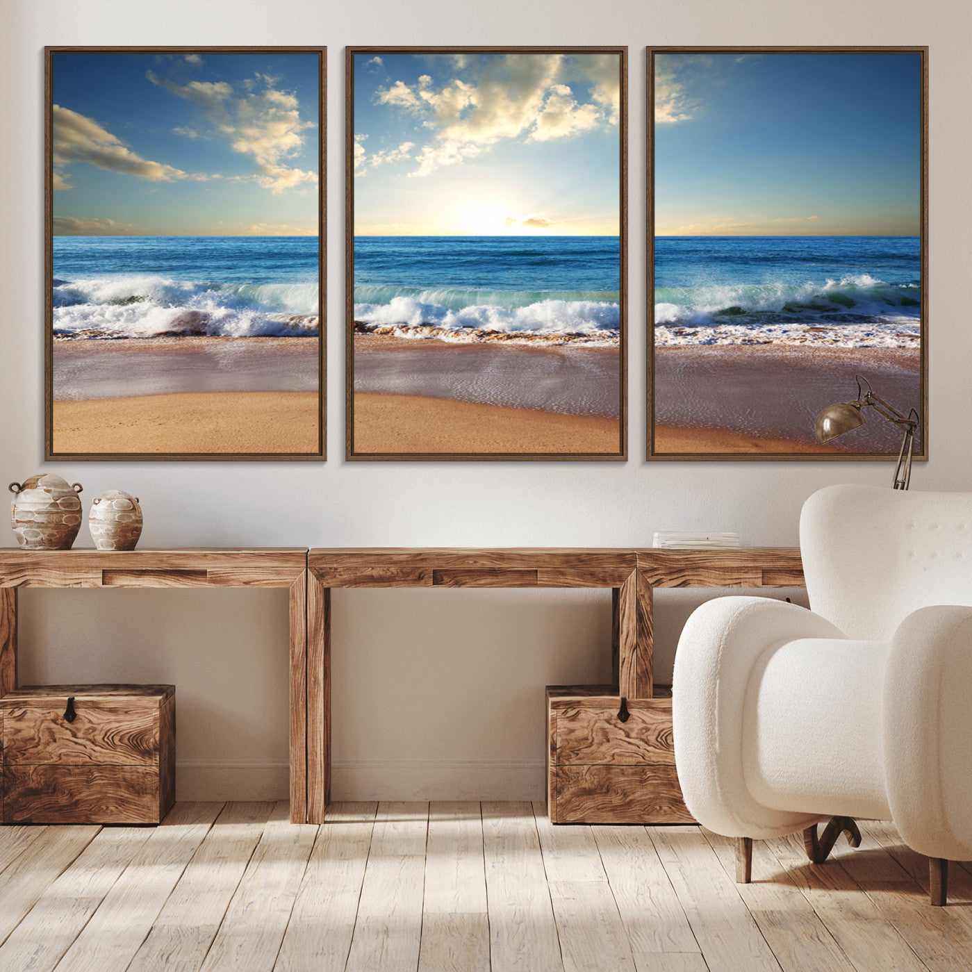 36512-MGV-CV-36X24-Serene Ocean Sunset Canvas Wall Art - Beach Waves at Sunset, Ready to Hang