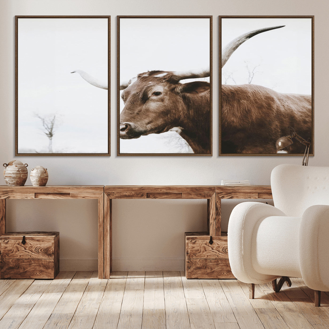 -Rustic Bull Wall Art Canvas Print – Modern Longhorn Farmhouse Animal Decor – Abstract Farm Cow
