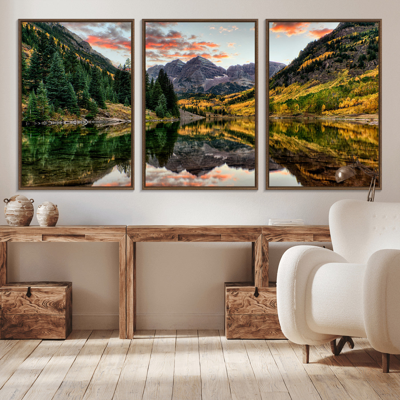 14376-MGV-CV-36X24-Maroon Bells Wall Art - Scenic Canvas Print of Maroon Bells in Autumn for Elegant Home or Office