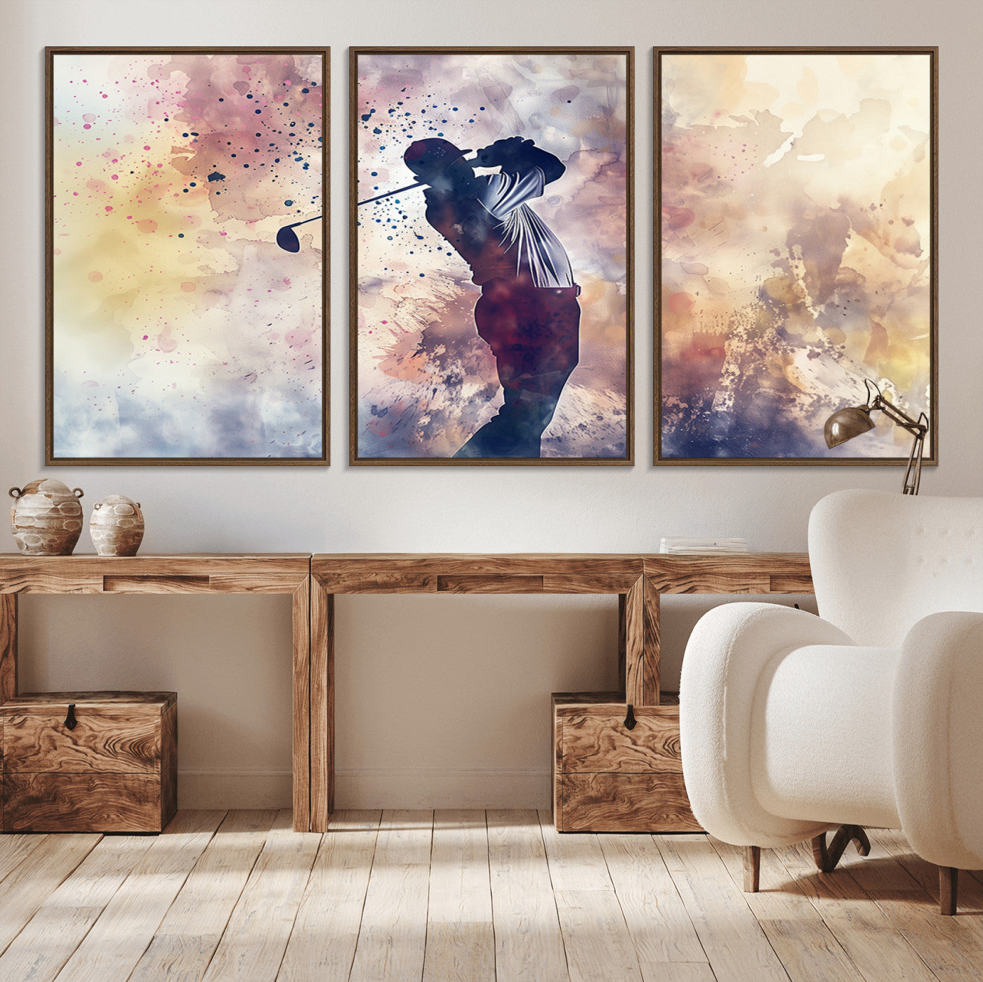 -Abstract Watercolor Golf Player Wall Art Canvas Print