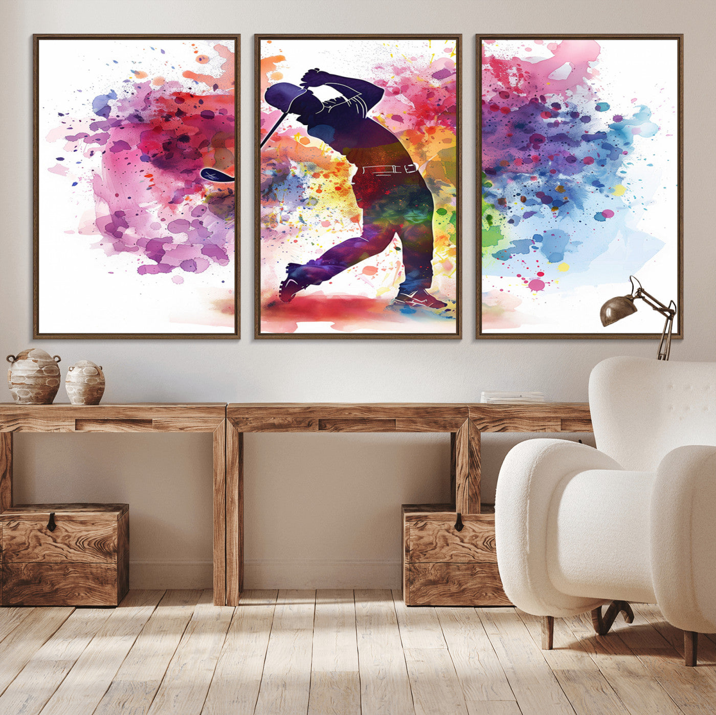 66537-MGV-CV-36X24-Colorful Golfer Swing Wall Art Canvas Print - Ready to Hang, Framed Sports Decor
