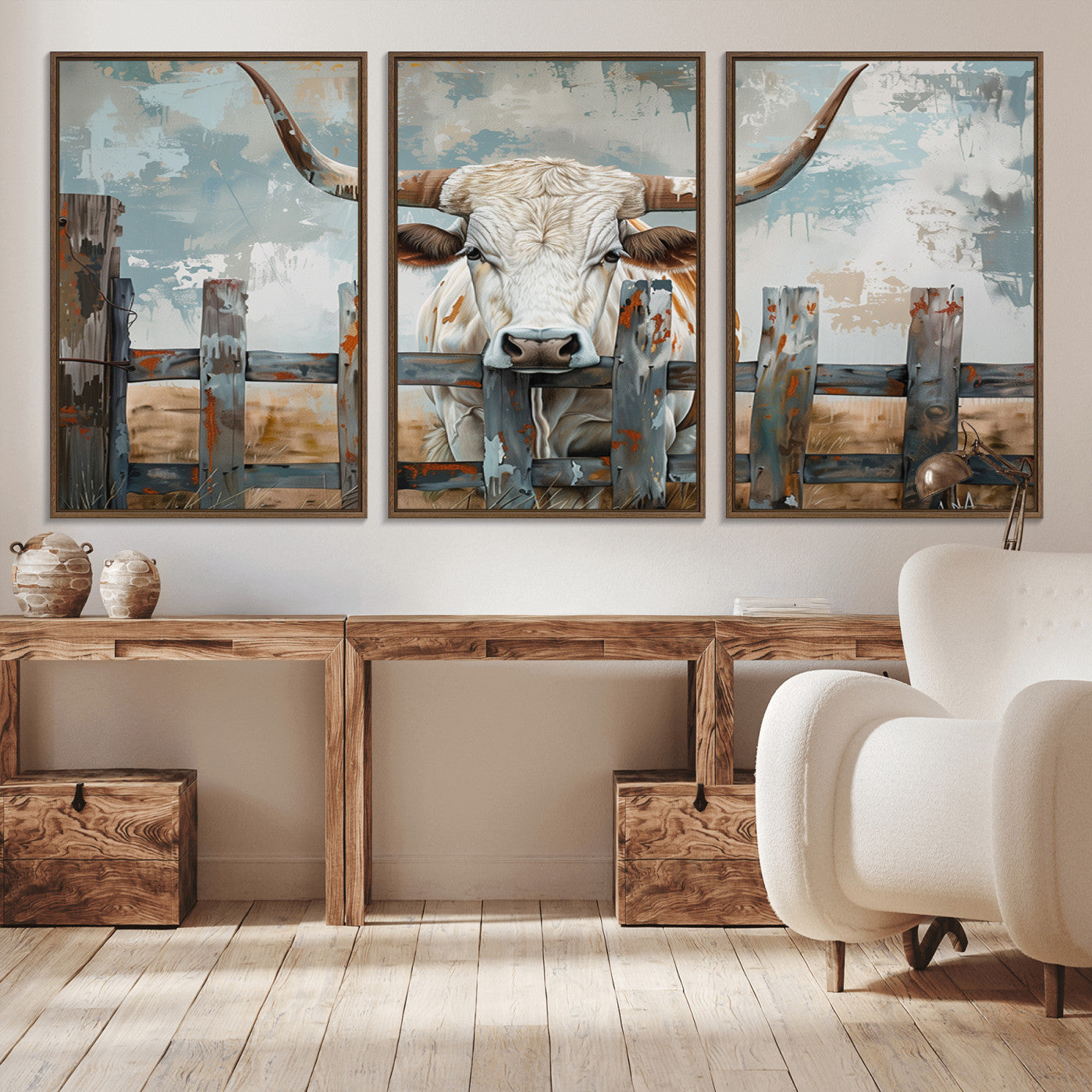 -Vintage Cow Wall Art Canvas Print for Farmhouse Wall Decor Theme, Cattle Wall Art Print