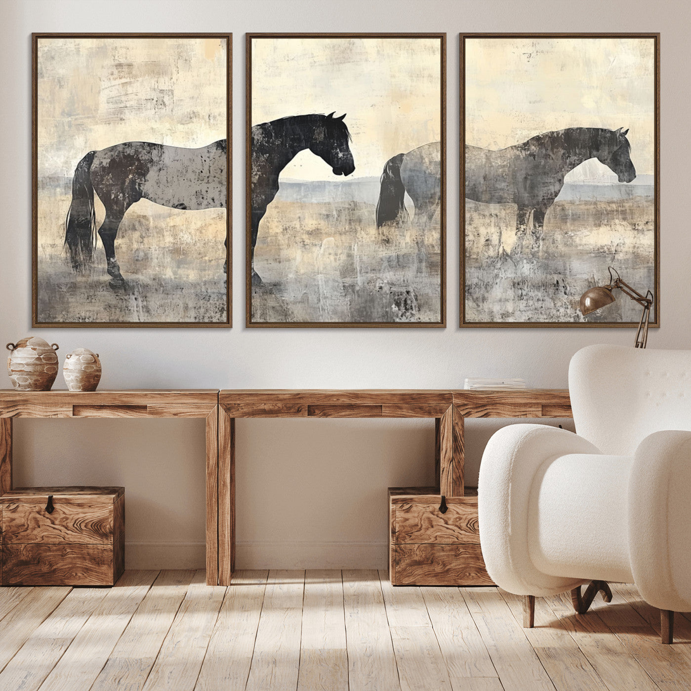 -Vintage Horses Wall Art Canvas Print