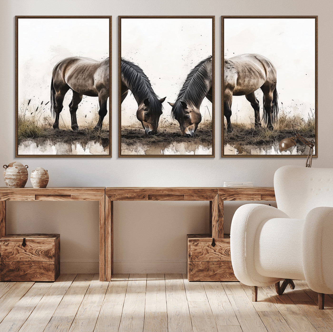 71729-MGV-CV-36X24-Chines Ink Style Horses Wall Art Canvas Print