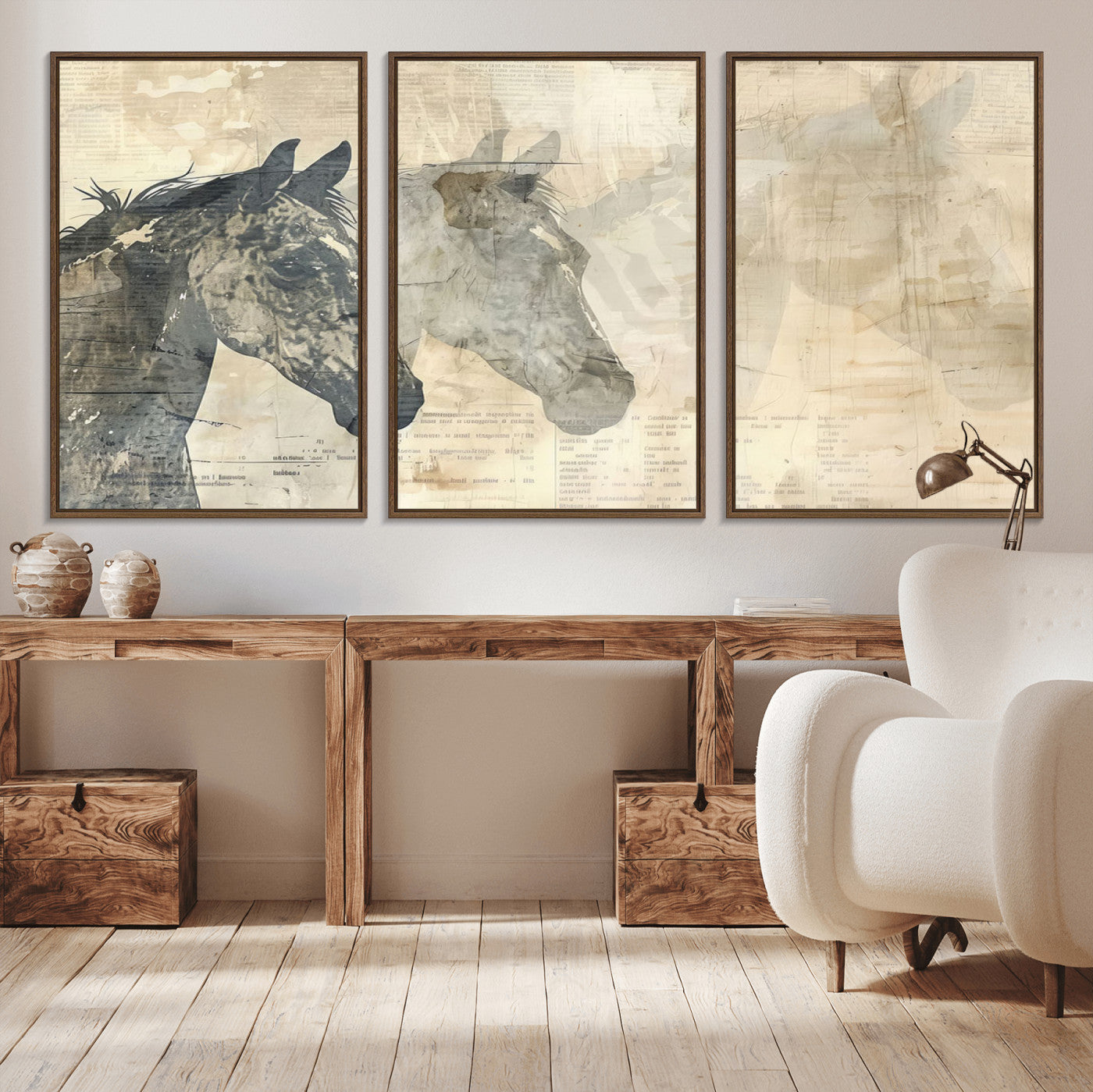 64301-MGV-CV-36X24-Abstract Horse Canvas Print | Modern Farmhouse Wall Art | Ready to Hang Framed