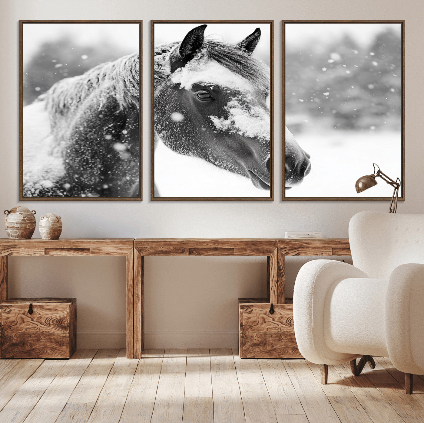 13358-MGV-CV-36X24-Black Horse Winter Wall Art | Ready to Hang and Framed | Farmhouse and Western Wall Decor for Living Room