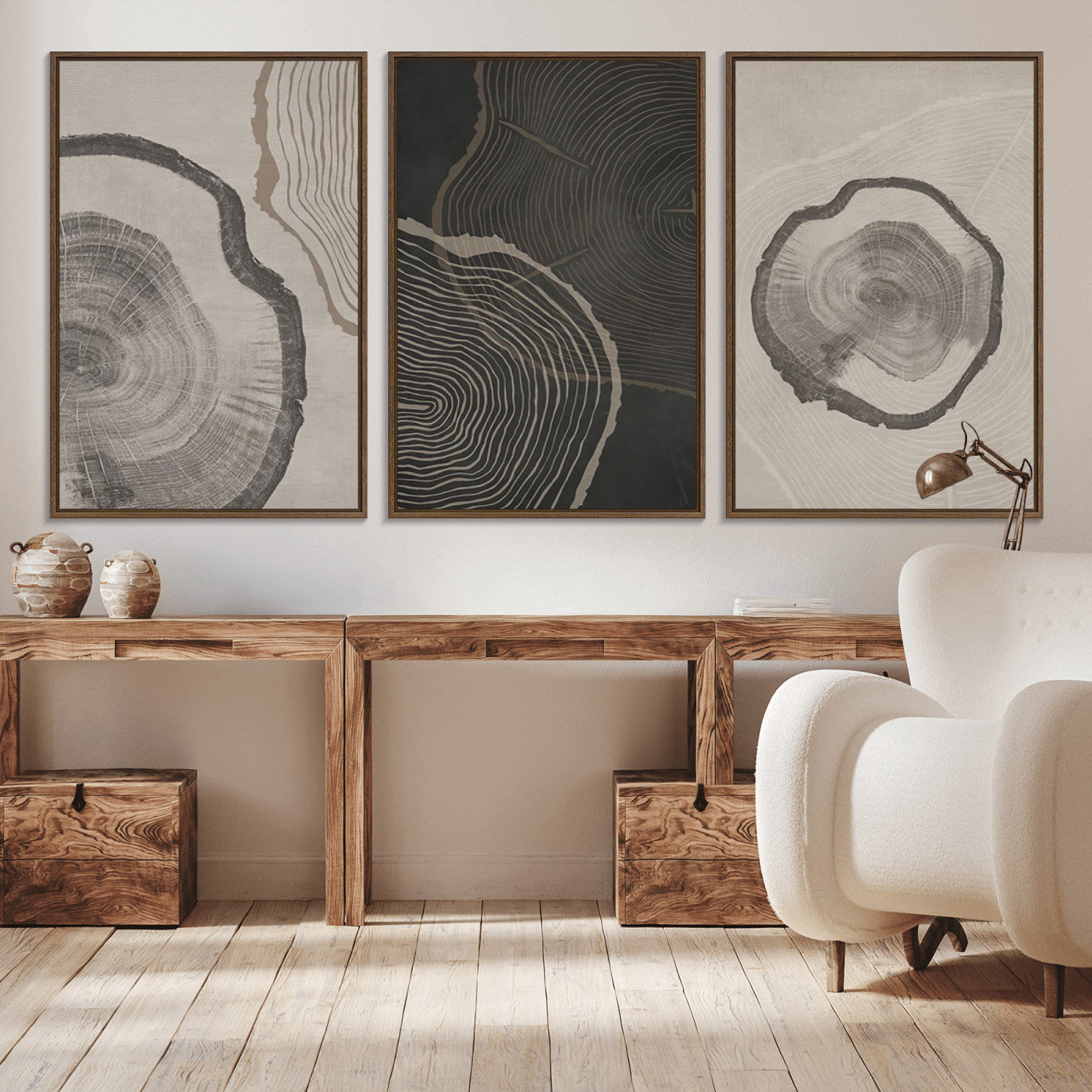 25407-MGV-FC-60X30-3P - Modern Abstract Tree Ring Canvas Art Set | 3 Panel Large Tree Ring Design for Living Room, Office,