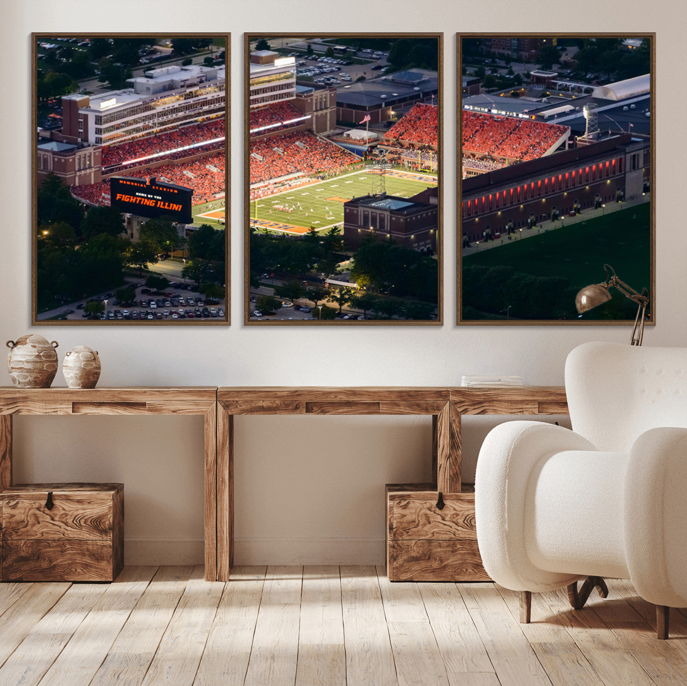 78052-MGV-CV-36X24-University of Illinois Fighting Illini Football Team Print - Champaign Illinois Memorial Stadium