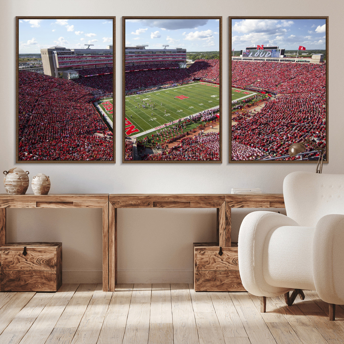 84975-MGV-CV-36X24-University of Nebraska Cornhuskers Football Team Print - Lincoln Memorial Stadium Wall Art Canvas