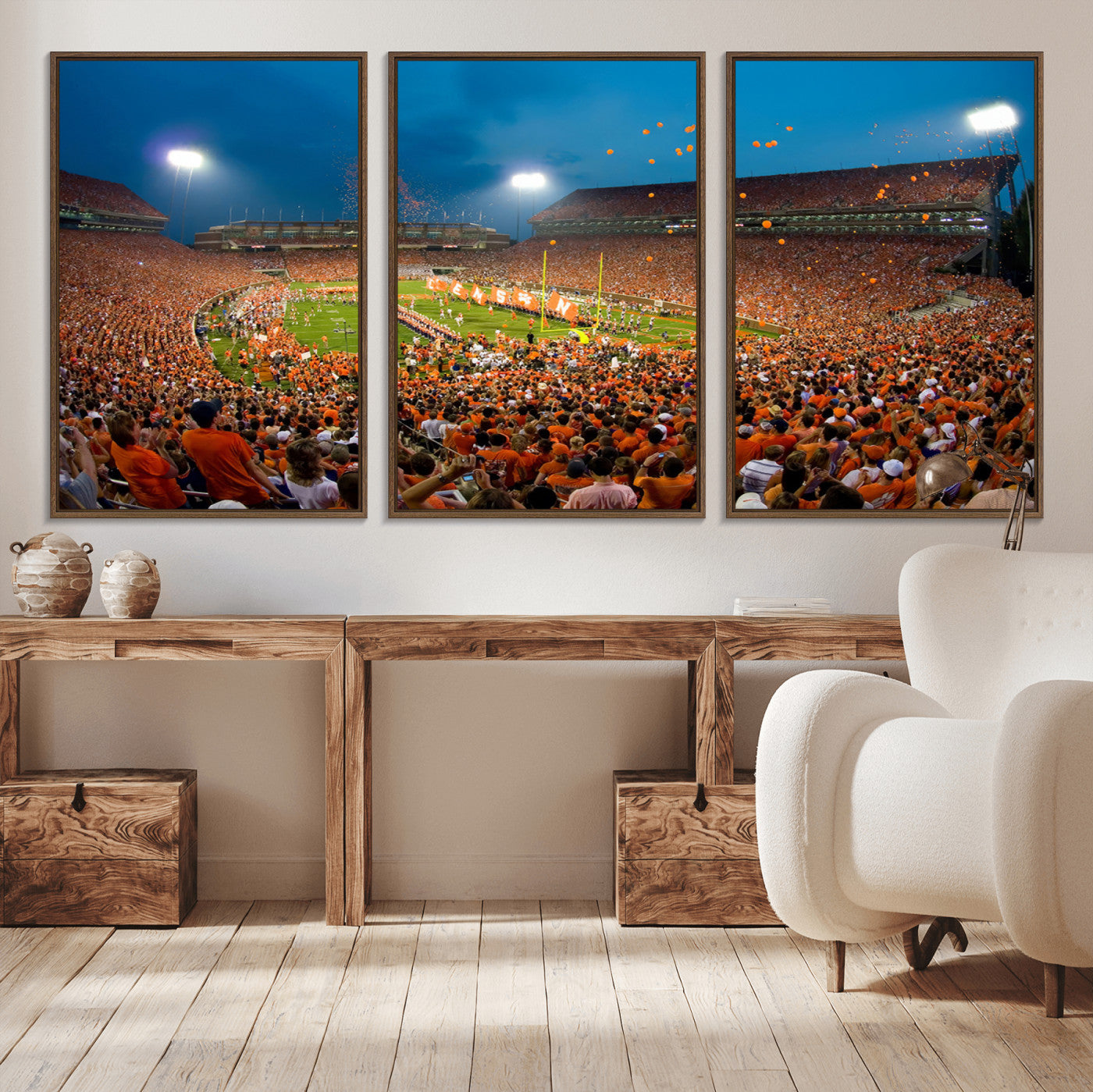 -Clemson University Tigers Football Team Print - Clemson Memorial Stadium Wall Art Canvas Print
