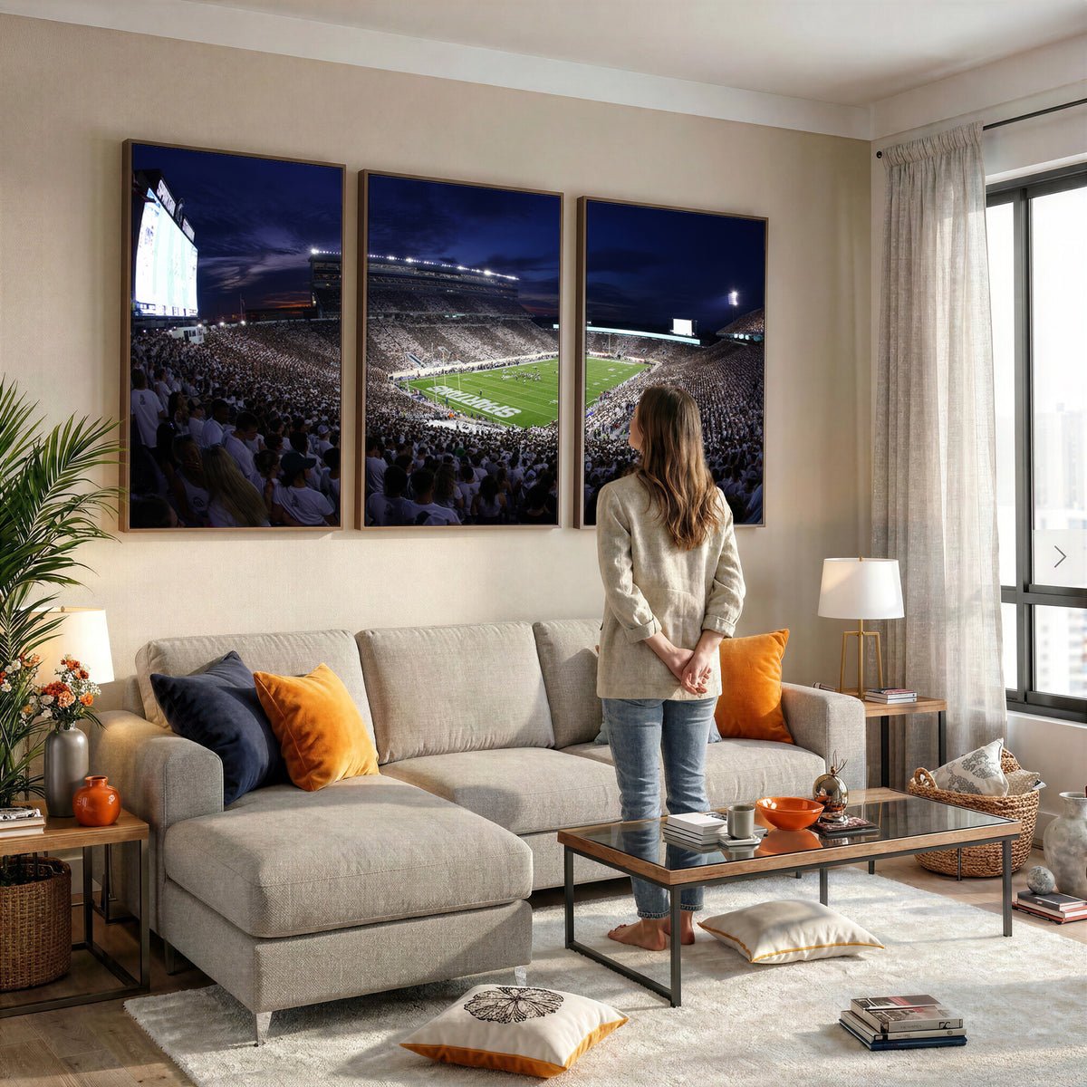 75193-PAN-FL-20X10 - Michigan State Spartans Canvas, Framed Football Team Print - East Lansing Spartan Stadium Wall Art
