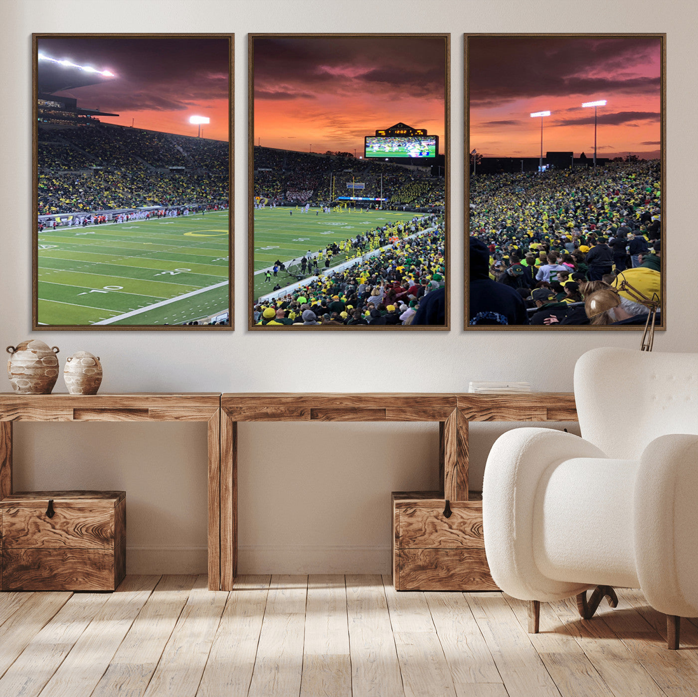 75065-MGV-CV-36X24-Eugene Autzen Stadium Canvas Wall Art Print – Sunset Over Iconic Football Field Wall Decor for Home