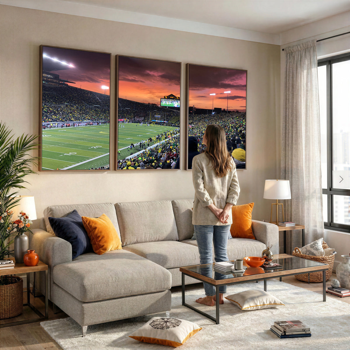 75065-PAN-FL-20X10 - Eugene Autzen Stadium Canvas Wall Art Print – Sunset Over Iconic Football Field Wall Decor for Home