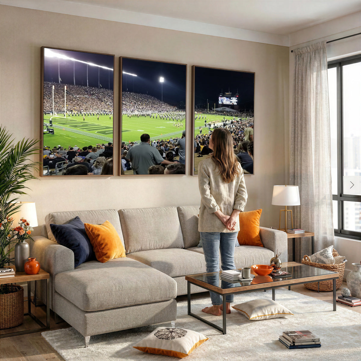 56796-PAN-FL-20X10 - Purdue University Boilermakers Football Team Print - West Lafayette Ross-Ade Stadium Wall Art Canvas