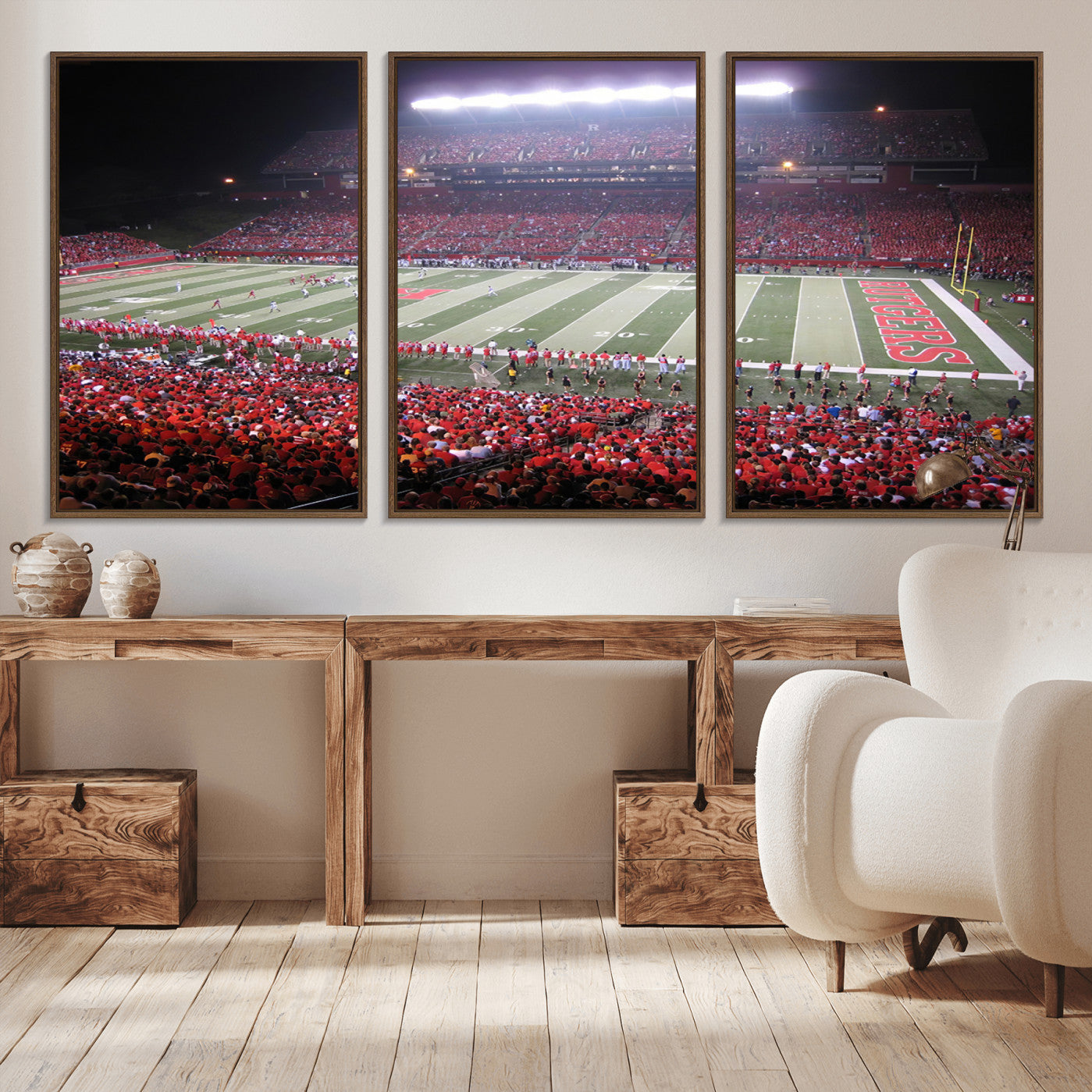 -Rutgers University Scarlet Knights Football Team Print - Piscataway SHI Stadium Wall Art Canvas