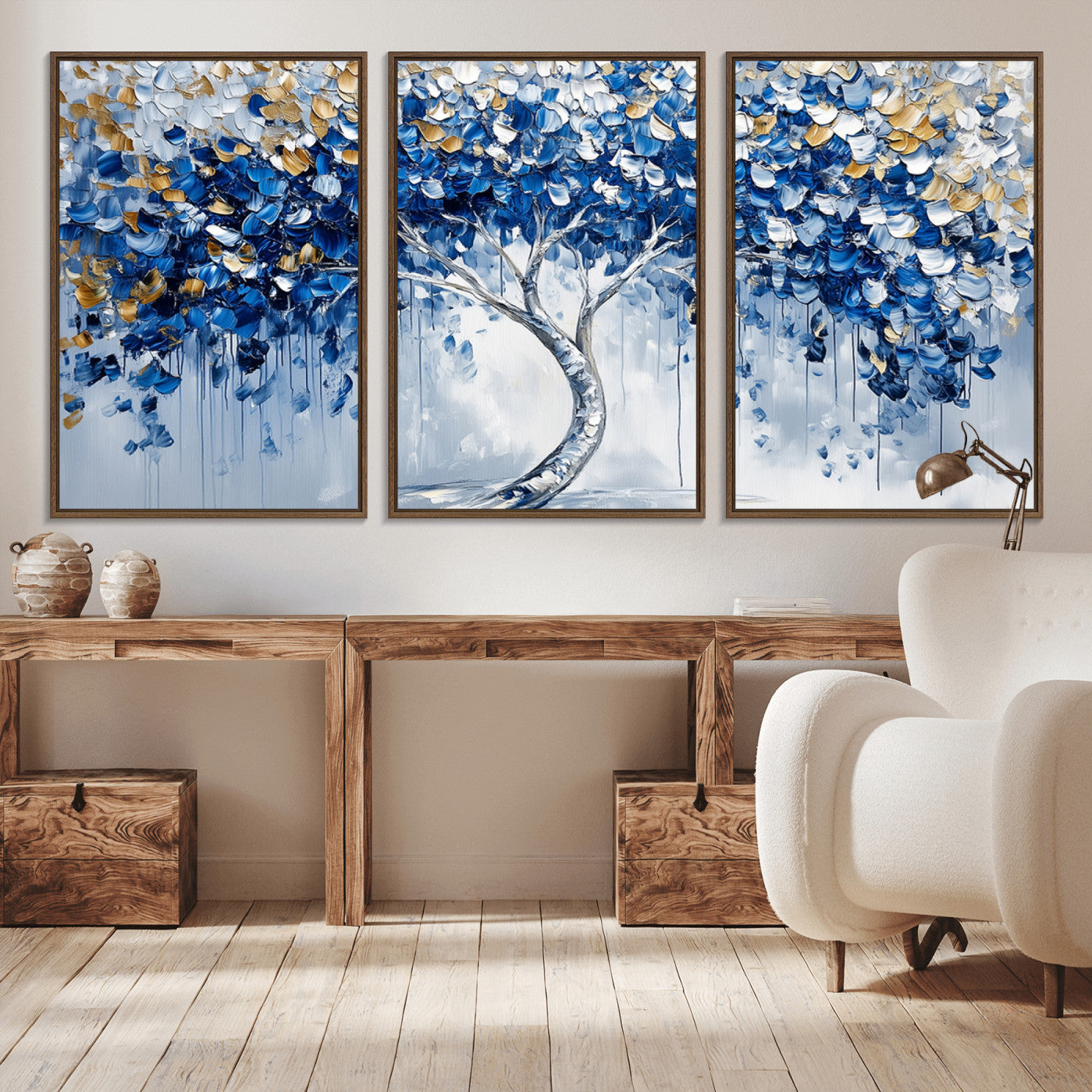 62350-MGV-CV-36X24-Blue and Gold Abstract Tree Wall Art Canvas Print | Modern Tree of Life Painting | Framed Canvas