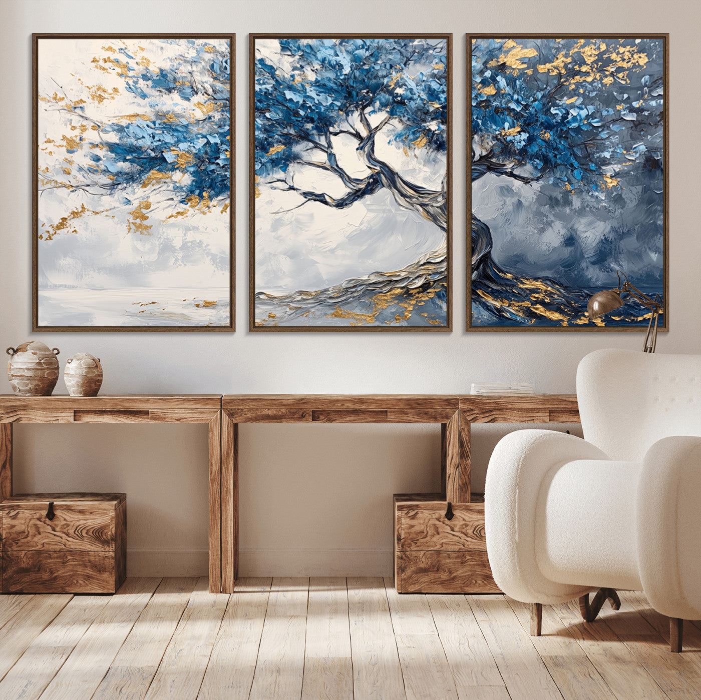 10259-MGV-FC-60X30-3P_Walnut-Abstract Tree Painting Canvas Wall Art | Tree of Life Painting Wall Art Canvas Print