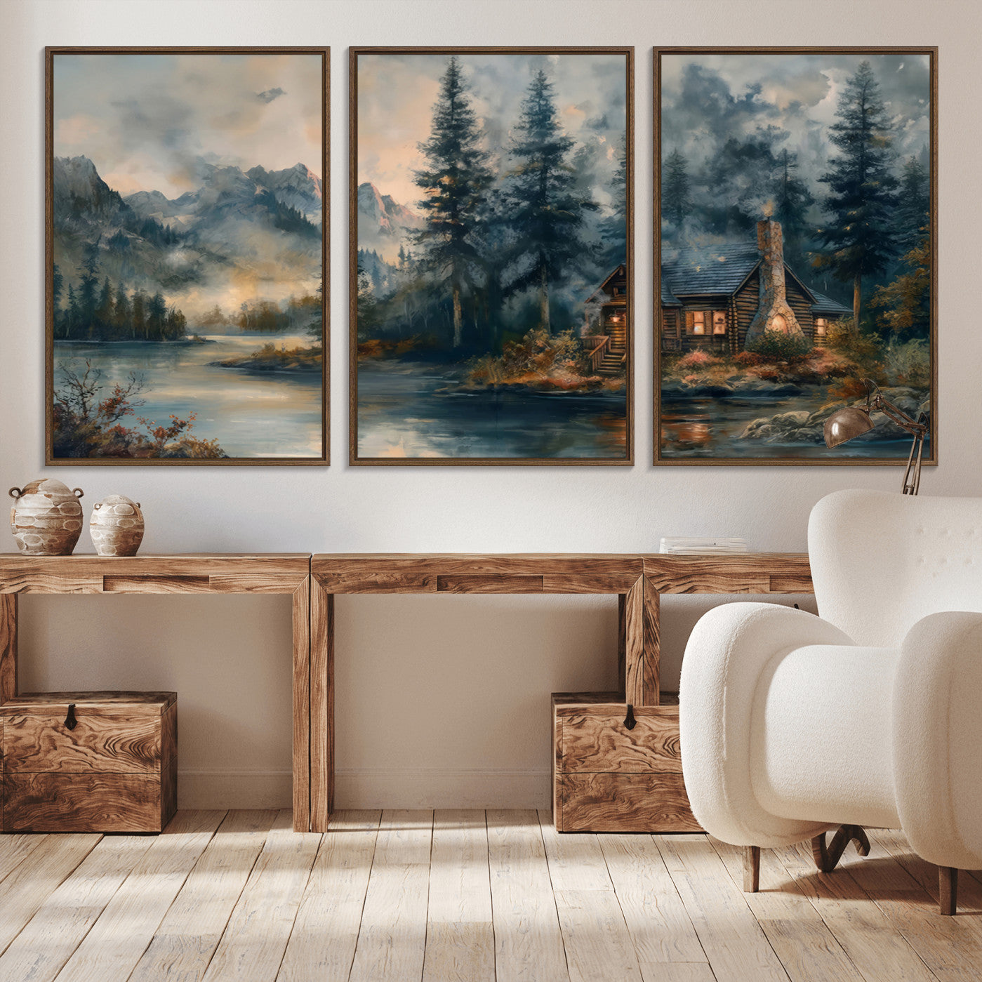 99088-MGV-CV-36X24-Rustic Cabin Woods Wall Art Print | Lake in a Forest Canvas Print | Cabin, Lodge, and Farmhouse