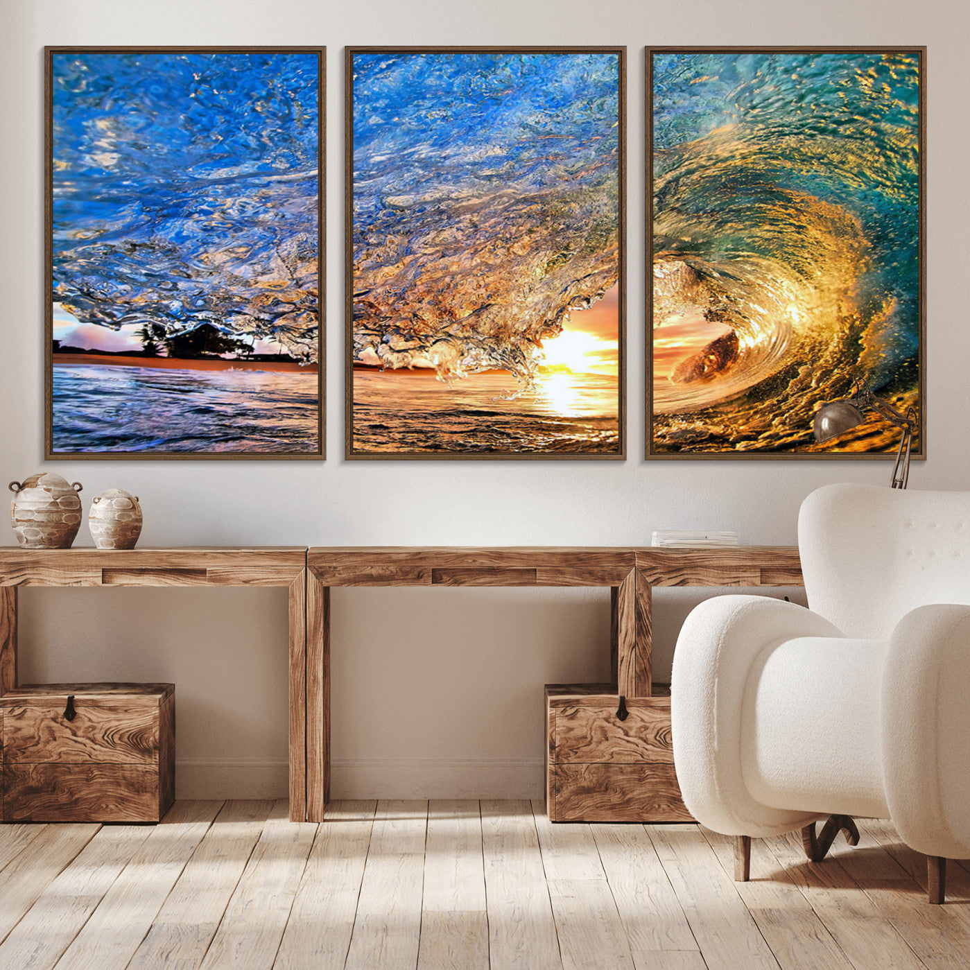 84627-MGV-CV-36X24-Ocean Wave at Sunset Canvas Wall Art – Vibrant Coastal Beach Waves Print, Large Nautical Decor,