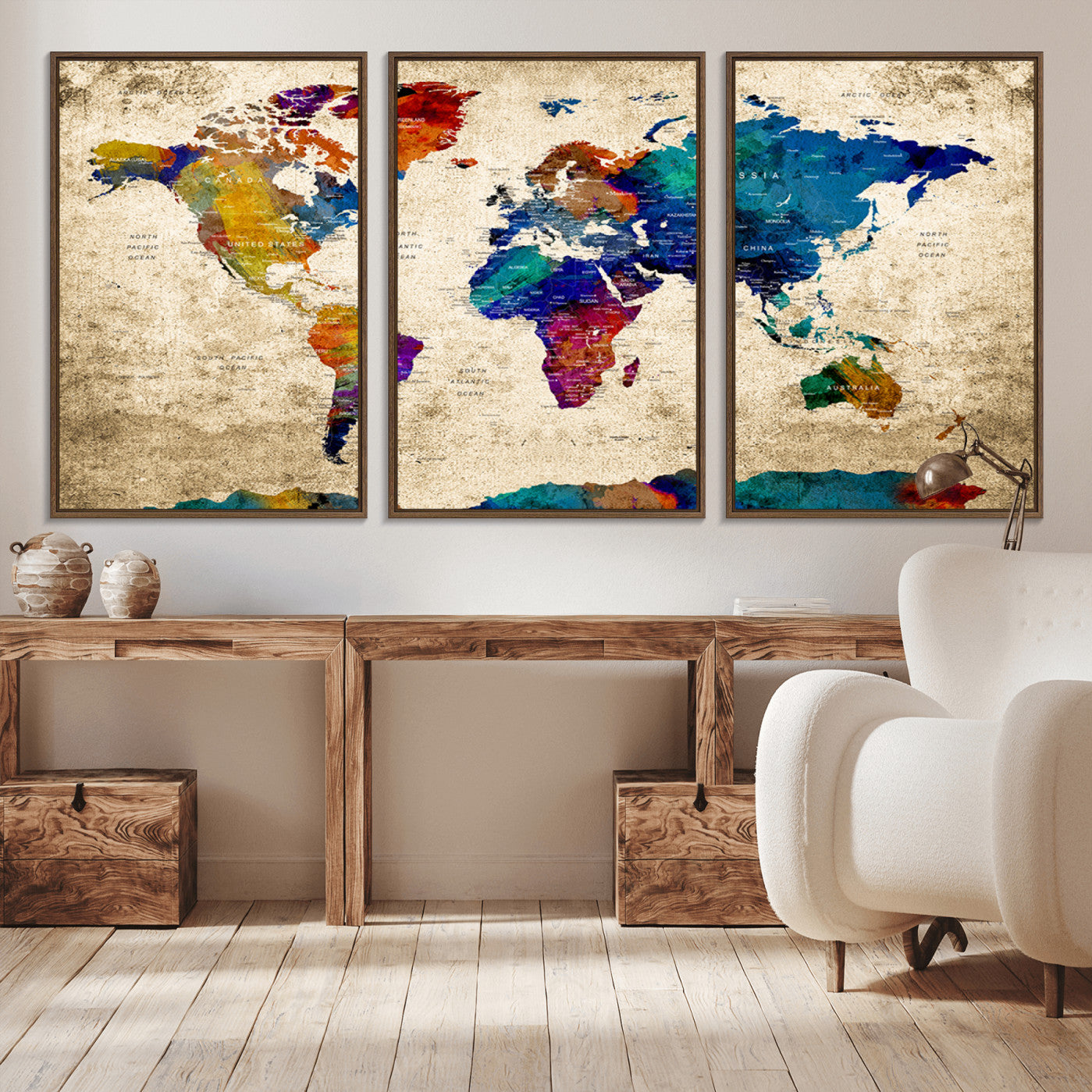 -Push Pin World Map Canvas Print – Travel Tracker Wall Art for Couples, Perfect Anniversary Gift for Home or Office Decor