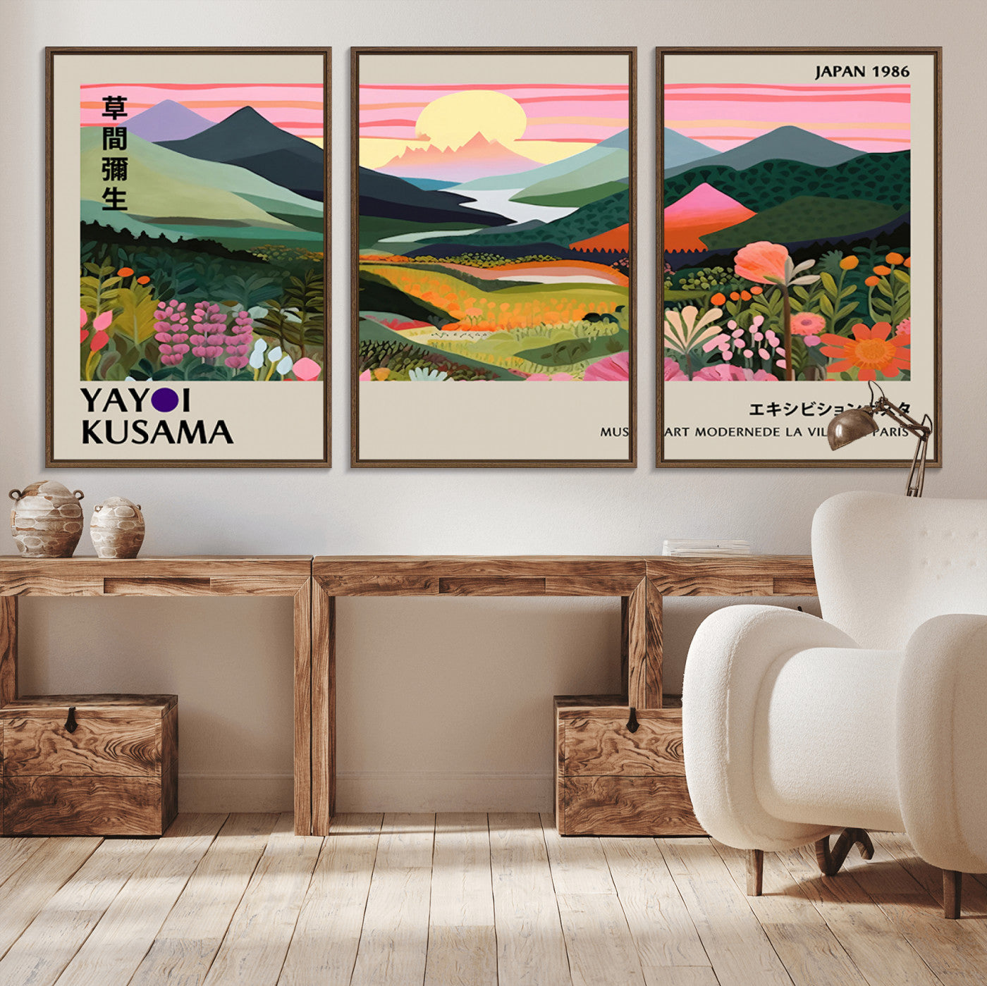 85192-MGV-CV-36X24-Yayoi Kusama 1986 Wall Art Print – Vibrant Abstract Japanese Wabi Sabi Design Modern Colorful Artwork for Home Office