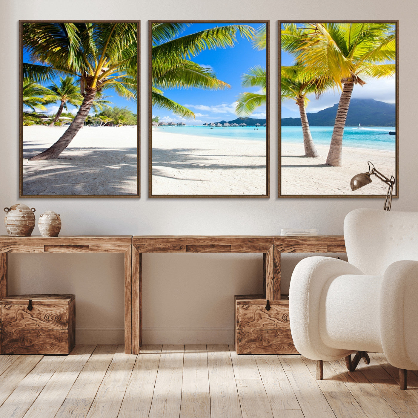 52513-MGV-FC-60X30-3P_Walnut-Blue Beach and Sea Wall Art Canvas Print