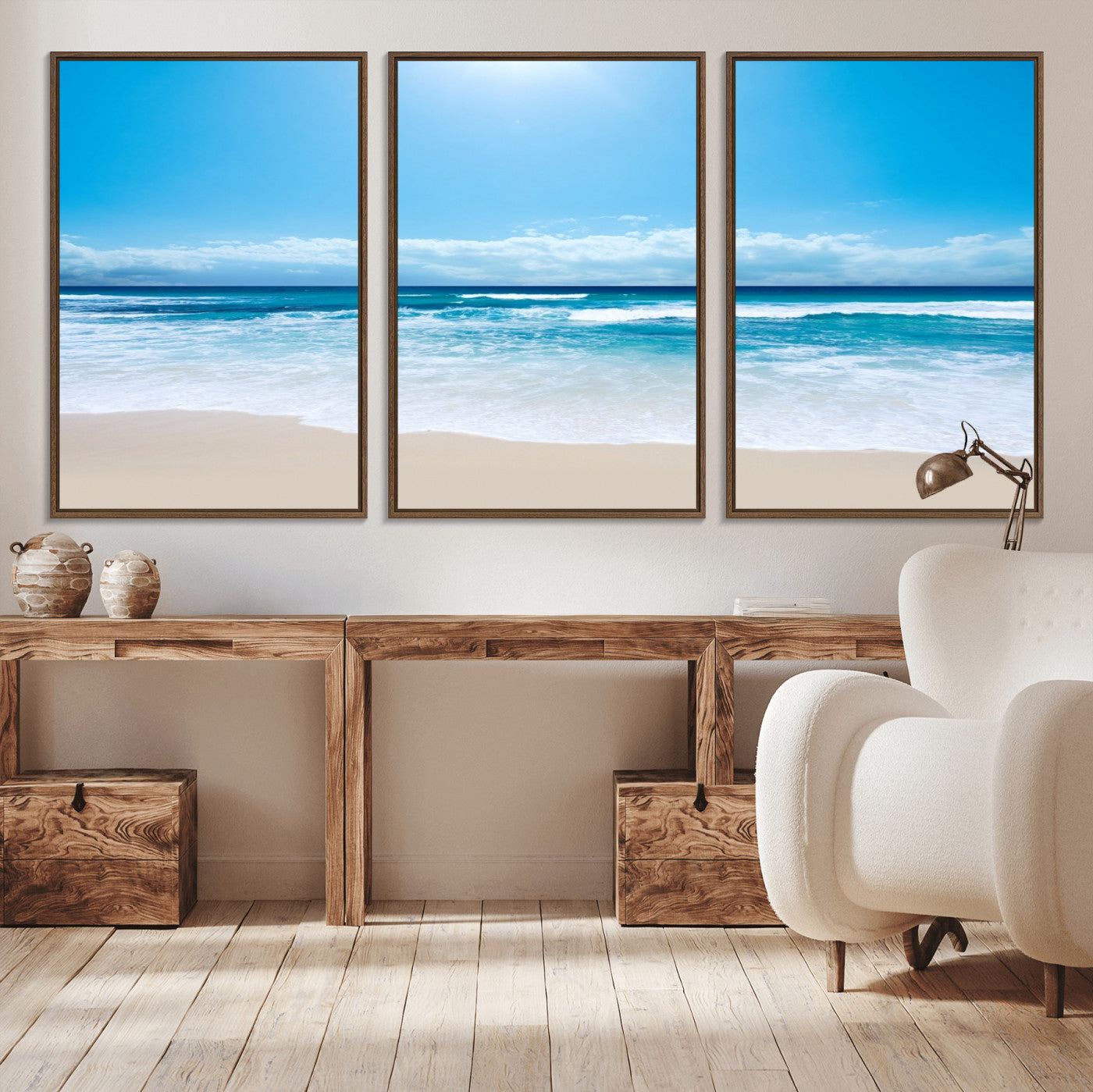 -Wall Art Canvas Print Shiny Blue Sea and Beach