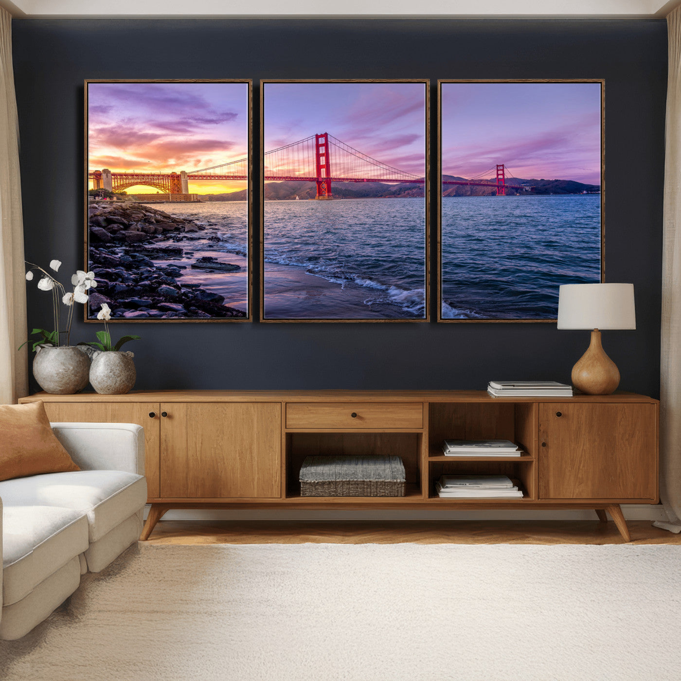 24256-MGV-CV-36X24 - Golden Gate Bridge Wall Art Print, San Francisco Sunset Canvas Wall Art, Cityscape Canvas Print for