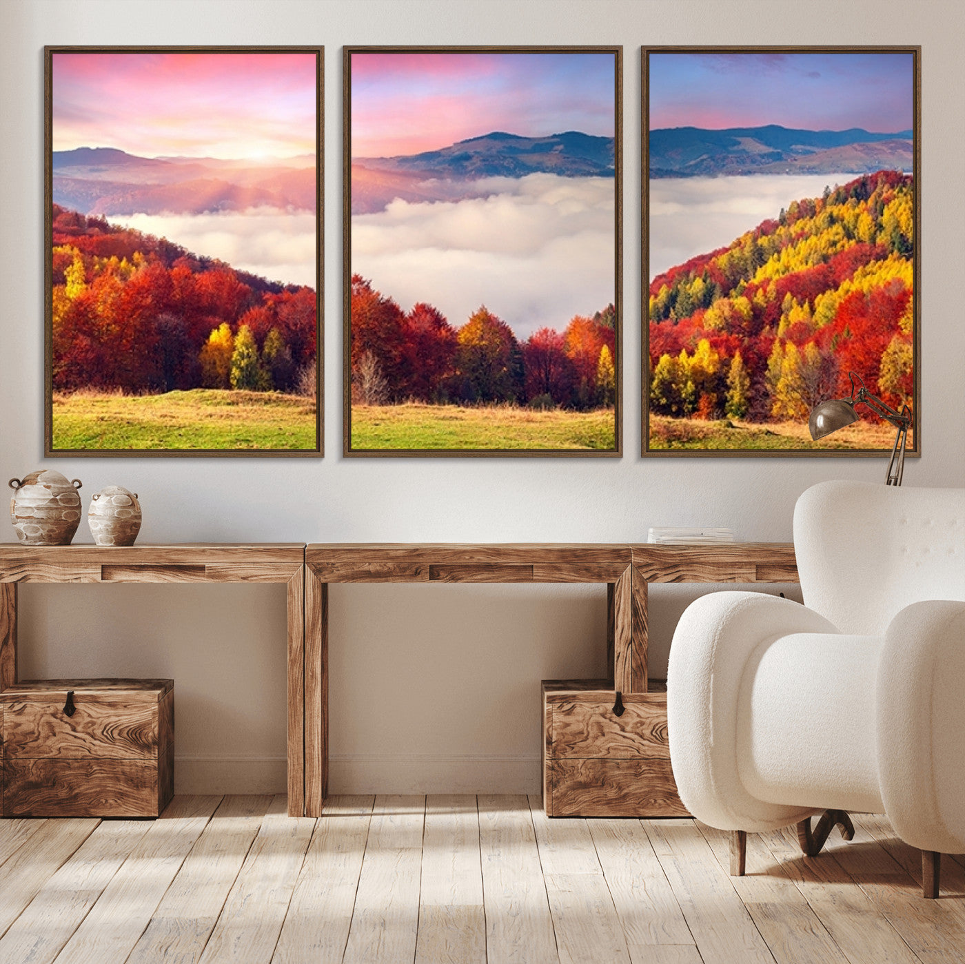 -Autumn Mountain Foggy Landscape Wall Art Canvas Print | Beautiful Forest Canvas Print | Misty