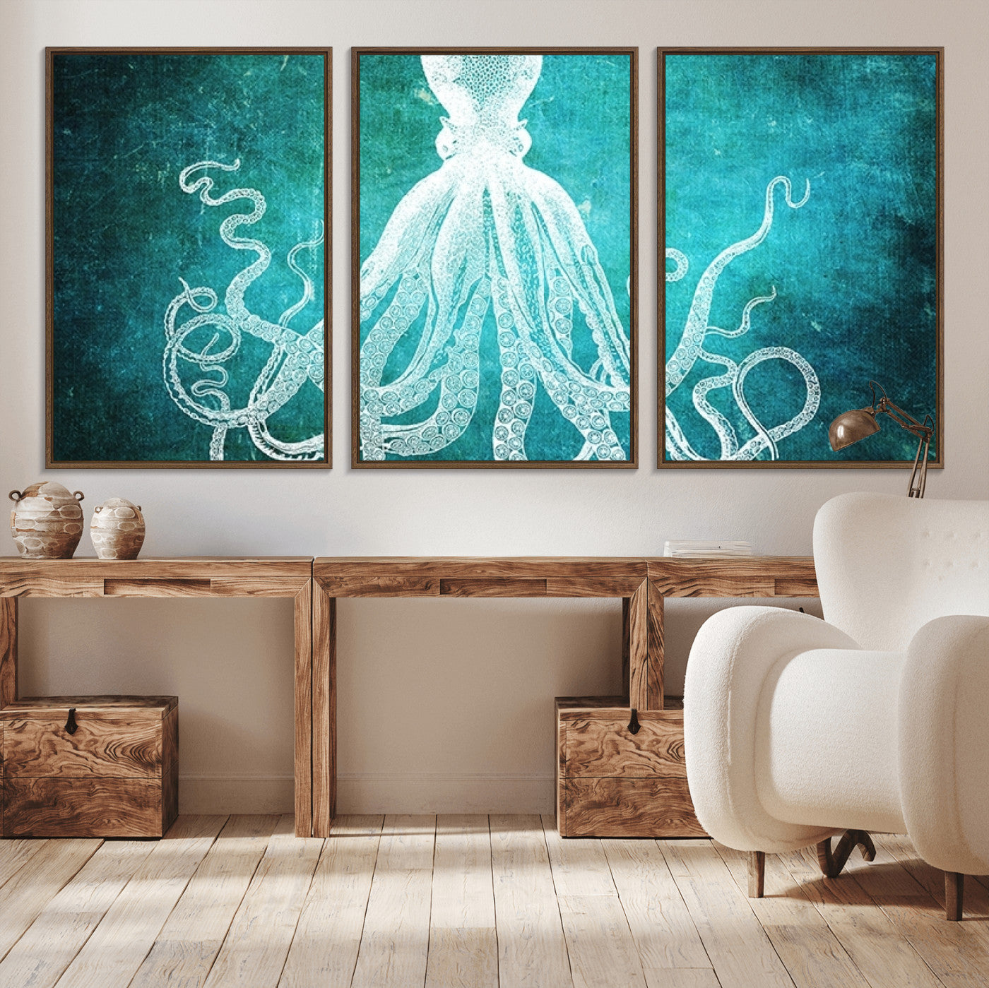20773-MGV-CV-36X24-Green Octopus Abstract Wall Art Canvas Print