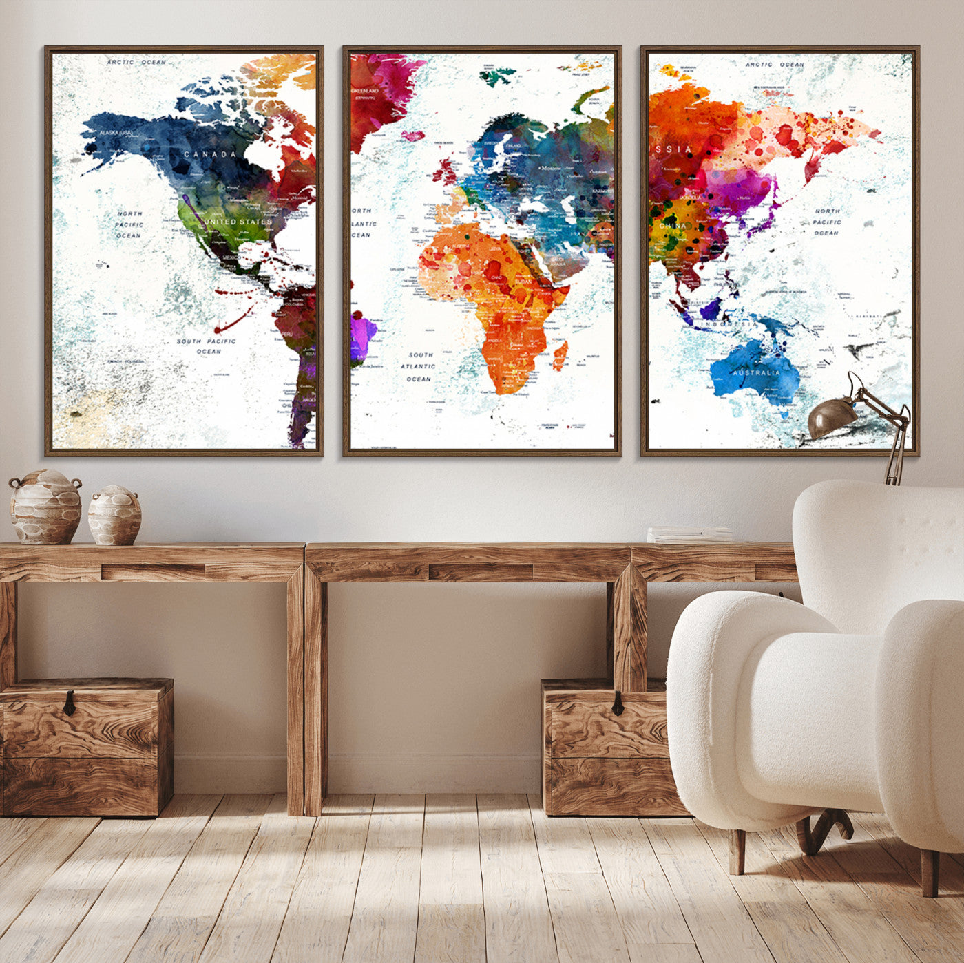 73167-MGV-FC-60X30-3P_Walnut-Push Pin World Map Canvas Print – Framed Travel Map Wall Art for Couples, Anniversary Gift, Modern Home or Office Decor