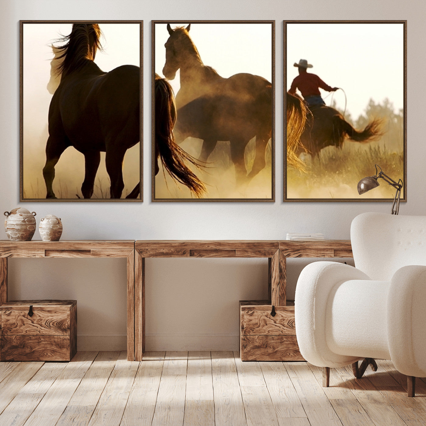 -Horses and Cowboys Wall Art Canvas Print