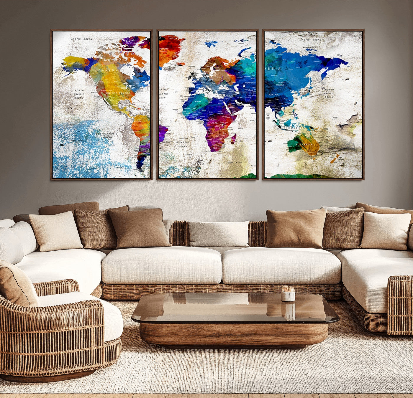 -Push Pin World Map Canvas Print – Framed Travel Map Wall Art for Couples, Anniversary Gift, Modern Home or Office Decor