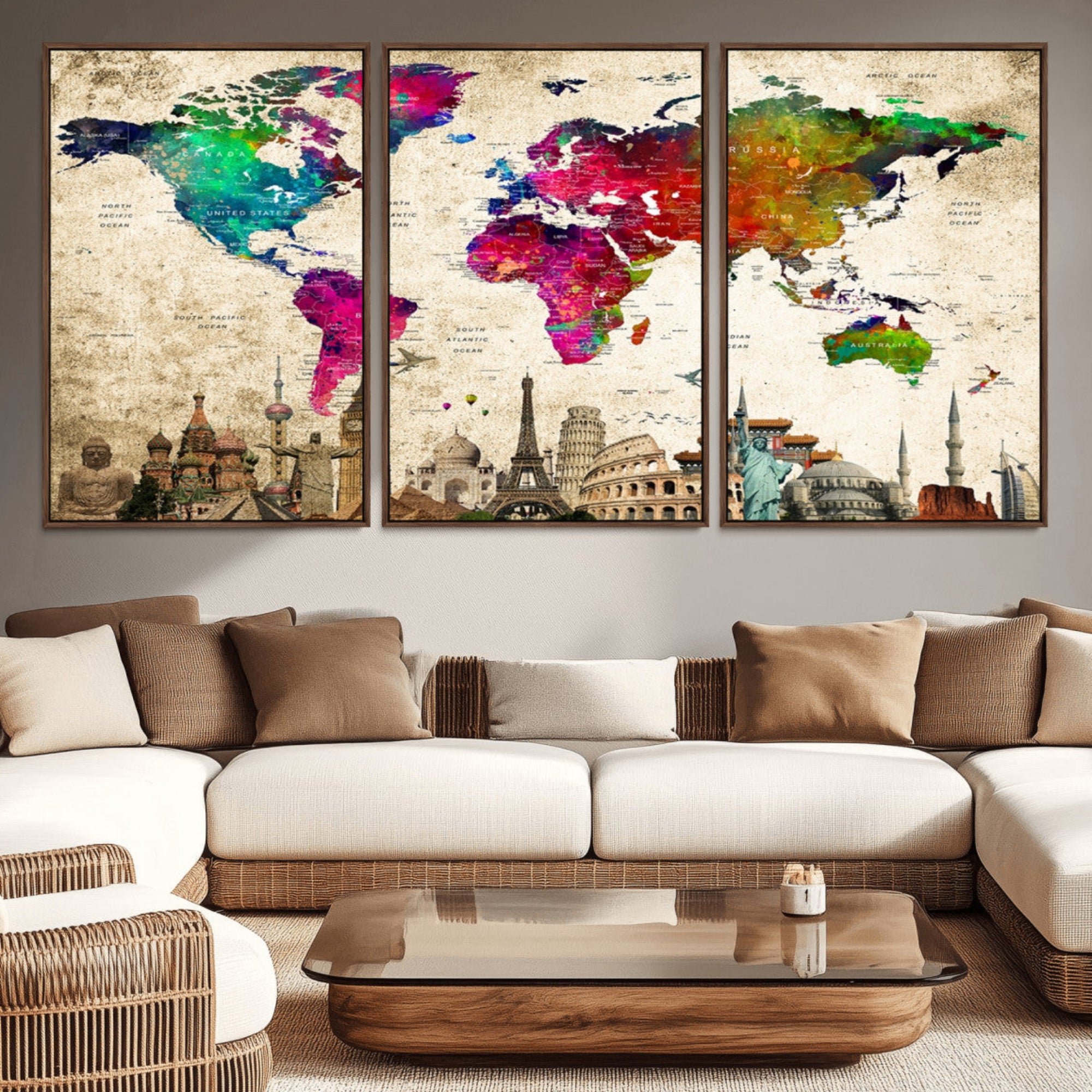 18765-MGV-CV-36X24-Push Pin World Map Canvas Print – Travel Tracker Wall Art for Couples, Perfect Anniversary Gift for Home or Office Decor